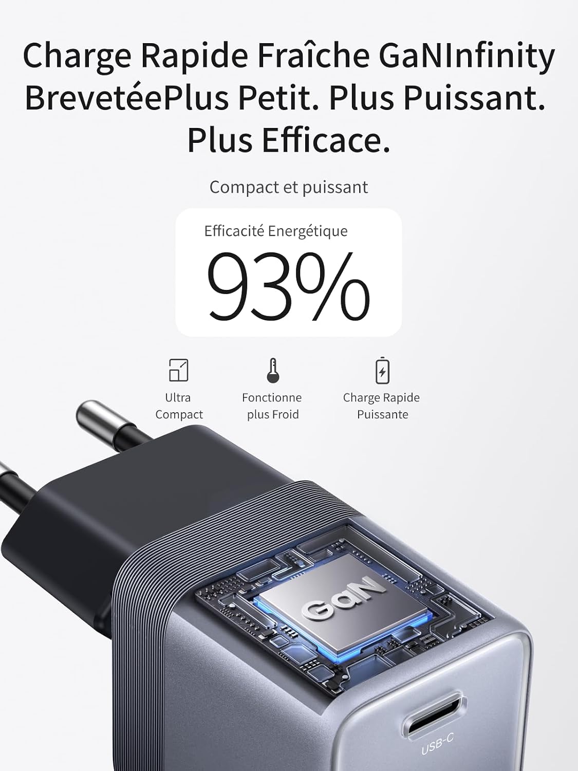 Detalle de UGREEN Nexode Air 45W 1C — Chargeur USB-C Mini PPS GaN pour iPhone, MacBook et plus