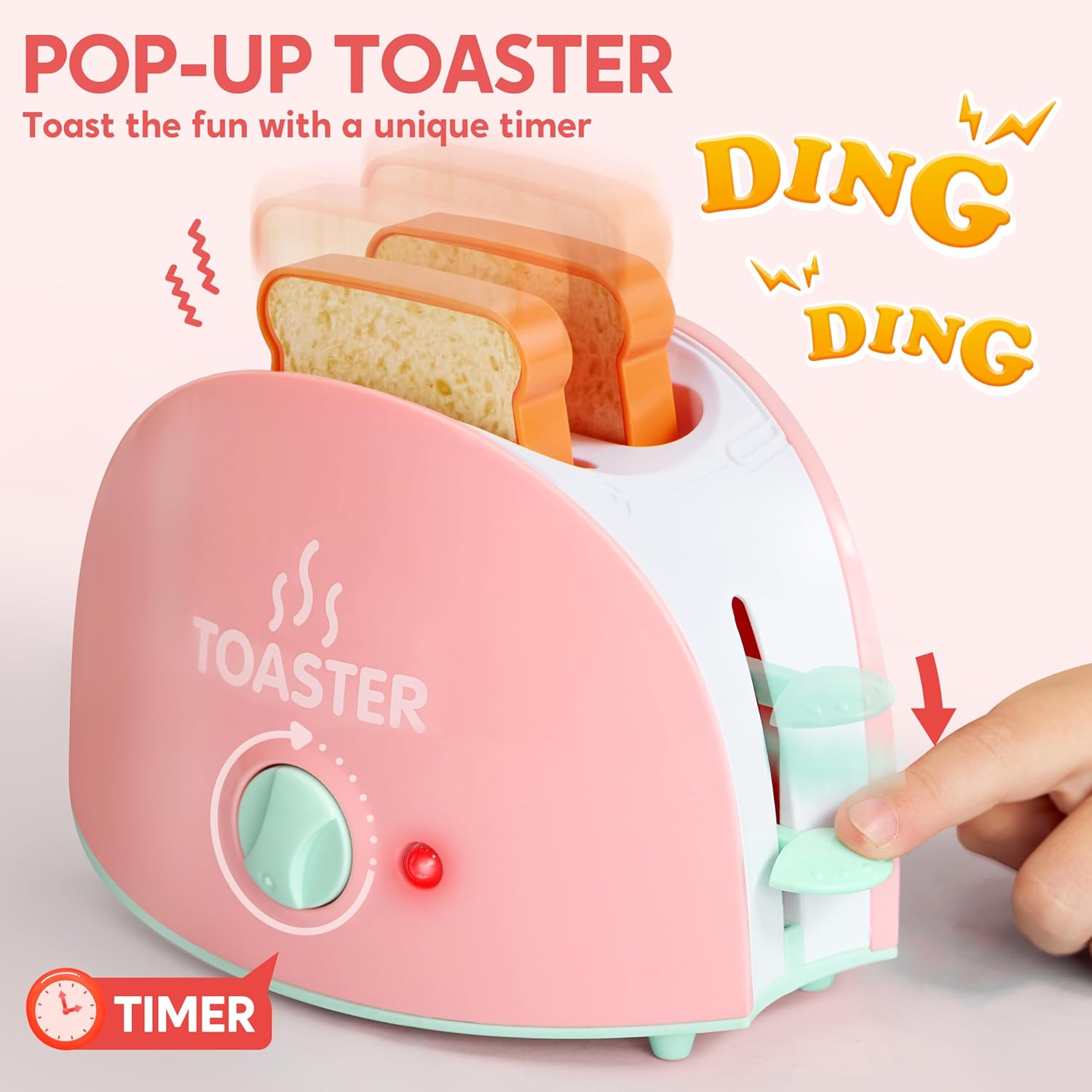 Detalle de JOYIN Educational Kitchen Toy Set for Kids – Pink Role Play Appliances with Coffee Maker, Toaster & Blender