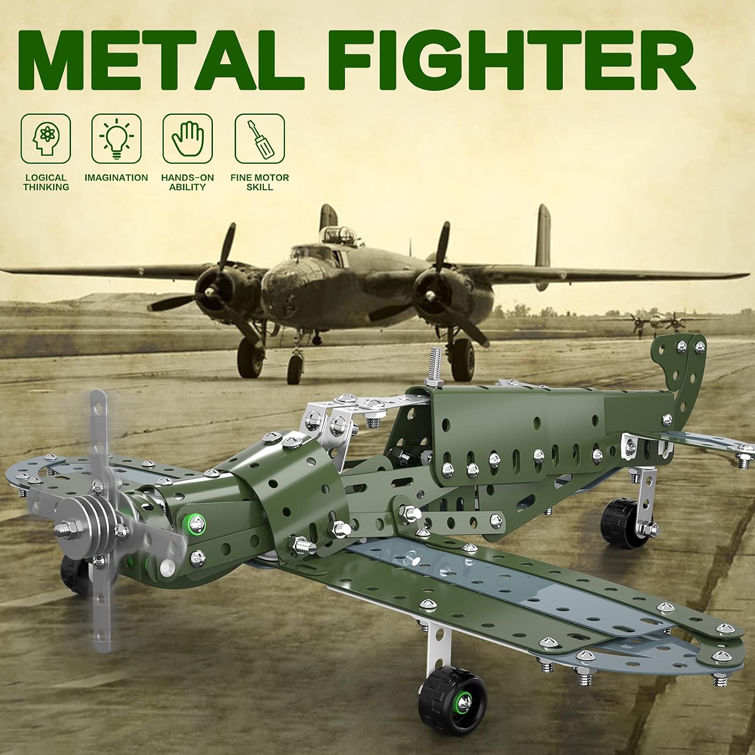 Detalle de Lucky Doug Metal DIY Model Airplane Building Toy Set (258-Piece STEM Project)