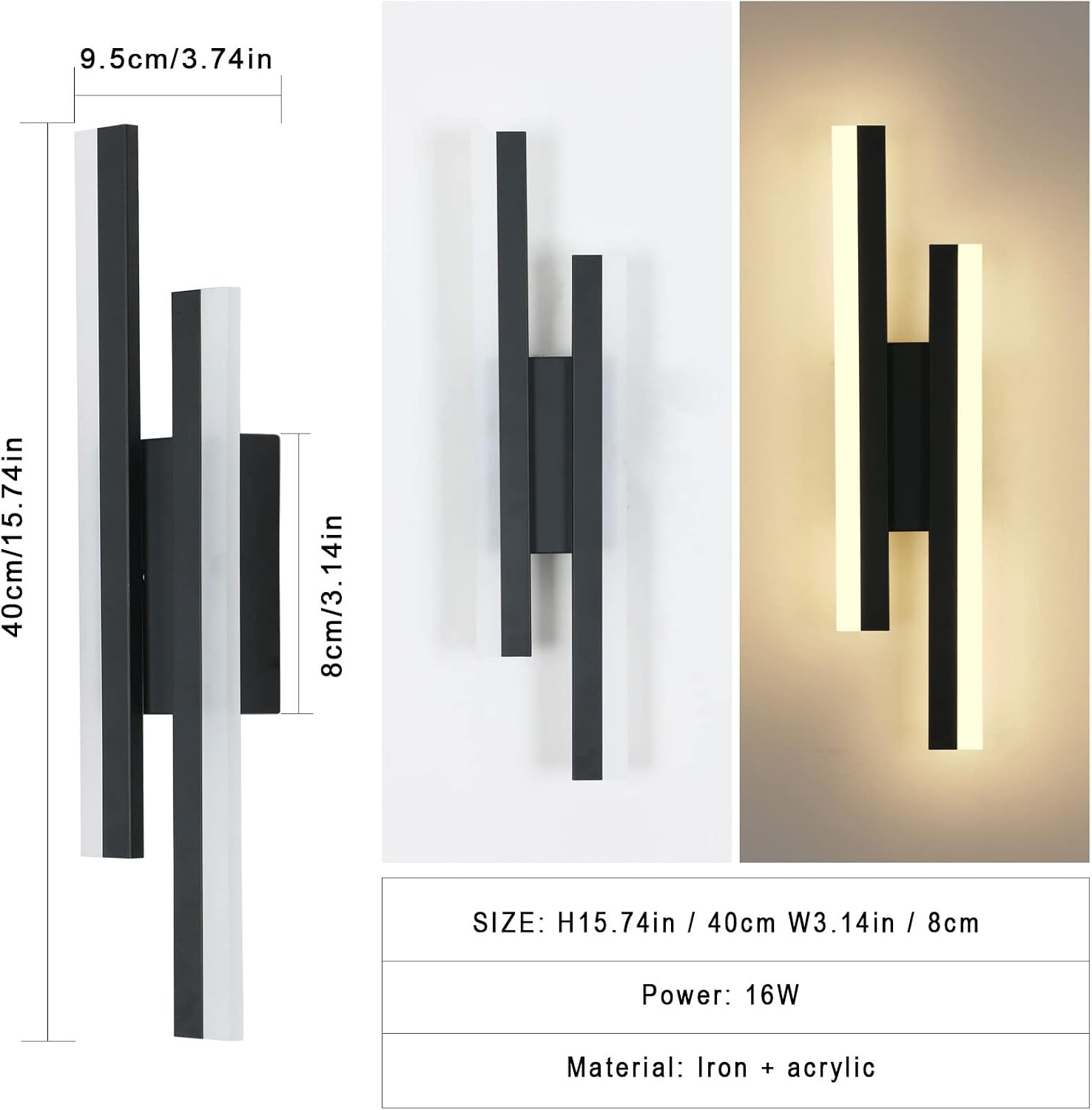 Detalle de Riserva LED-Wandleuchte Wandleuchte innen modern 16W 1.800 lm, 40 cm, warmweiß 3000K – schwarz
