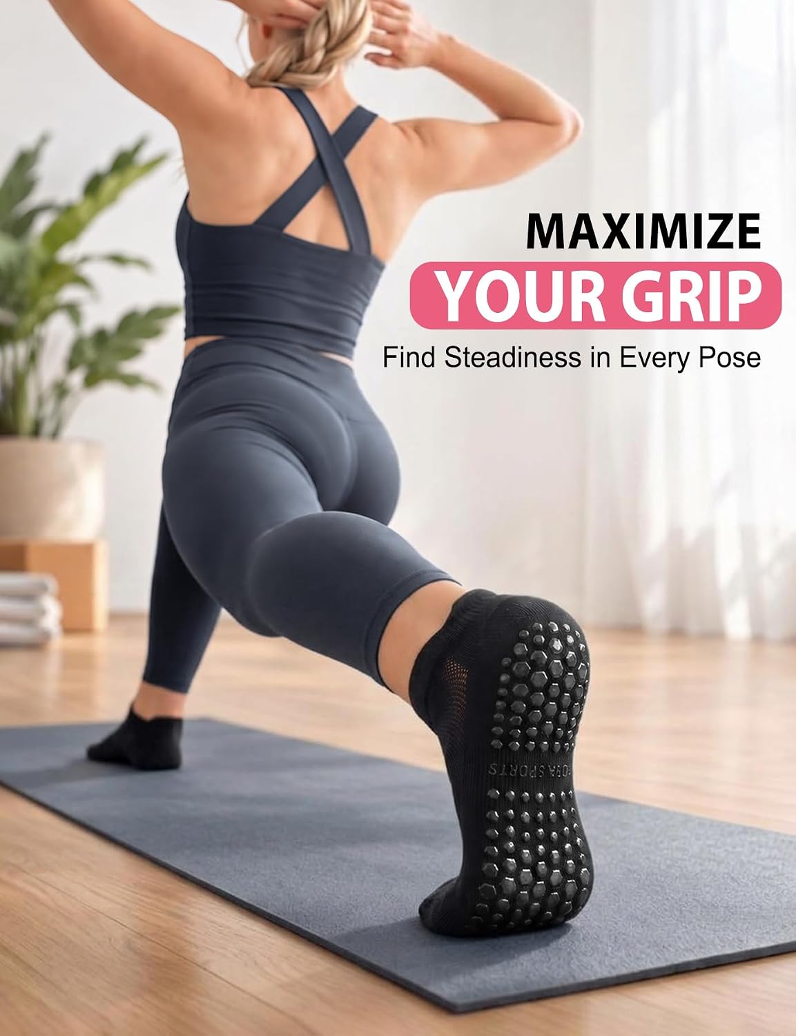 Detalle 2 de YeuG Pilates Socks 4 Pairs non-slip grip