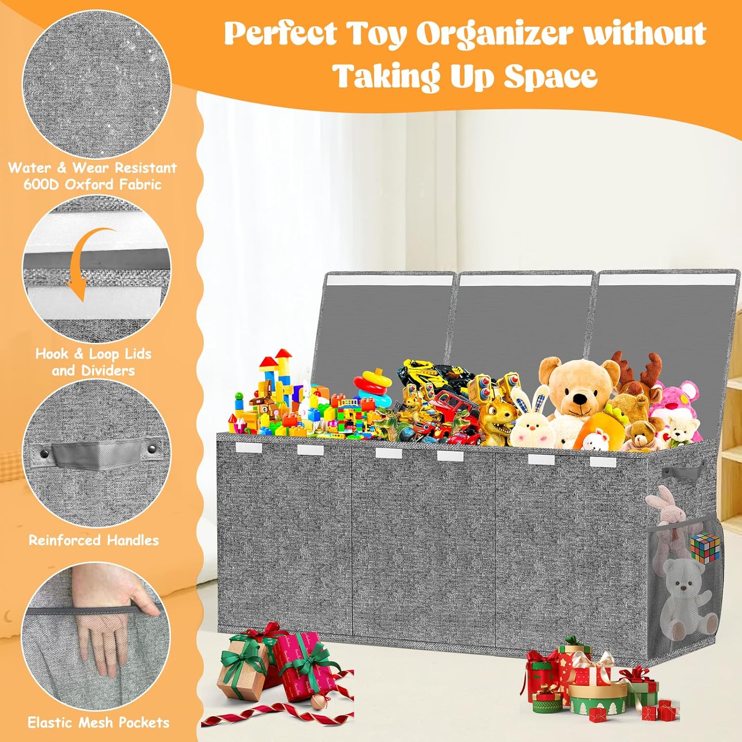 Detalle 2 de Beadsky Extra Large Toy Box: Collapsible 150L Toy Storage Chest for Toddlers