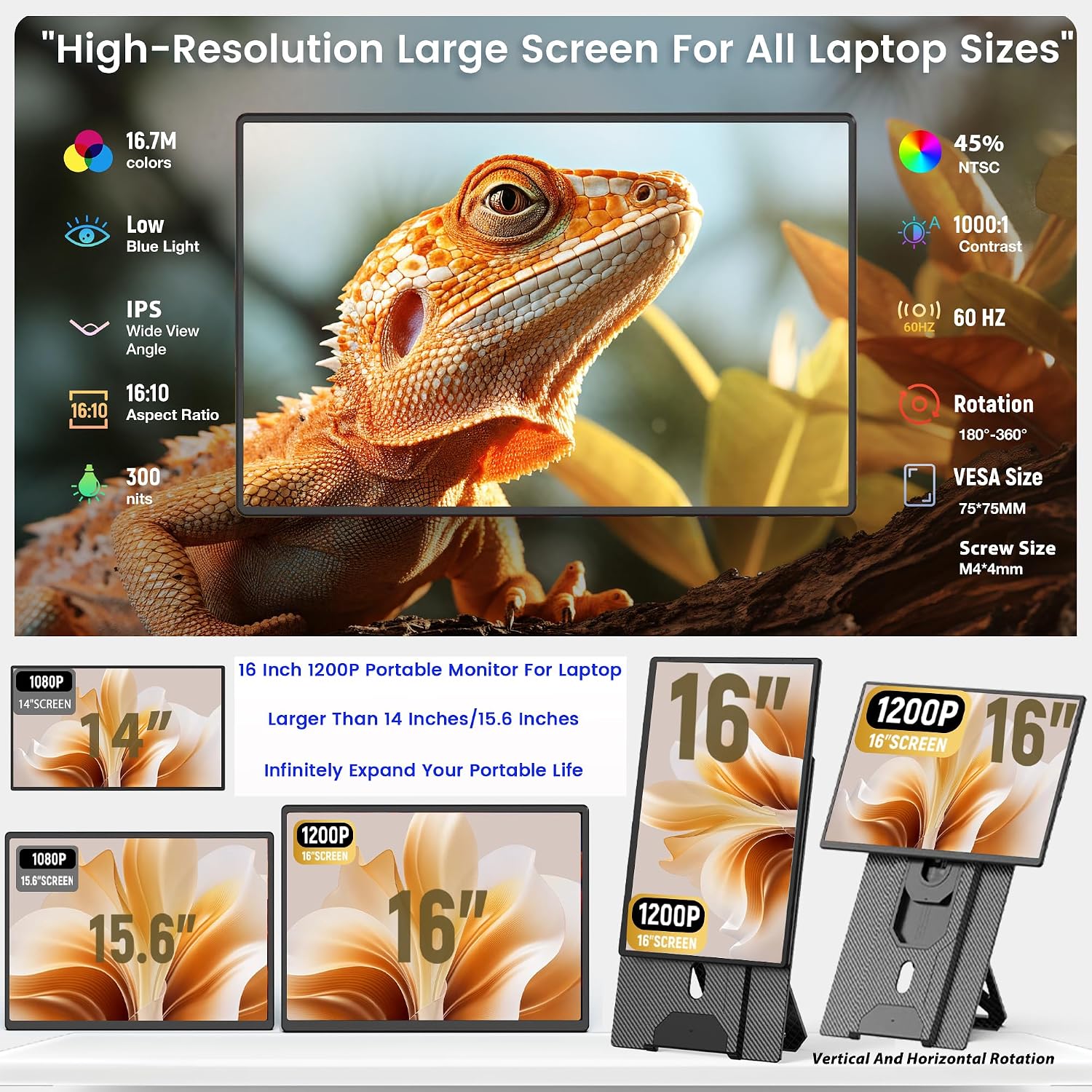 Detalle 2 de Bunosdias Kwumsy 16 Zoll Laptop Monitor Erweiterung