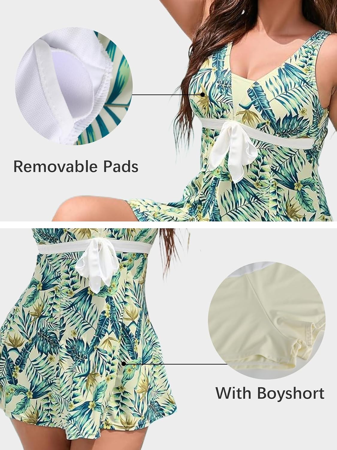 Thumbnail 4 de ECUPPER Plus Size Swimsuit One Piece with Skirt and Shorts: Tummy Control for Pool and Beach