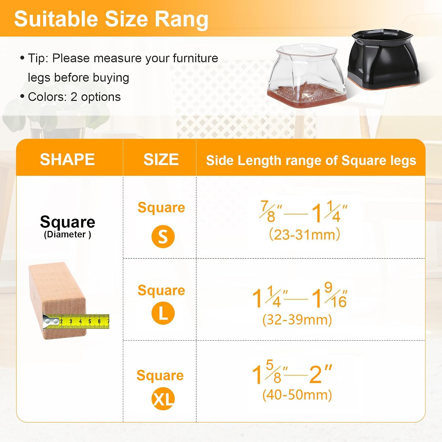 Thumbnail 1 de CHUNZEXI Clear-24Pack Square Chair Leg Protectors, Silicone and Felt, 24-Pack