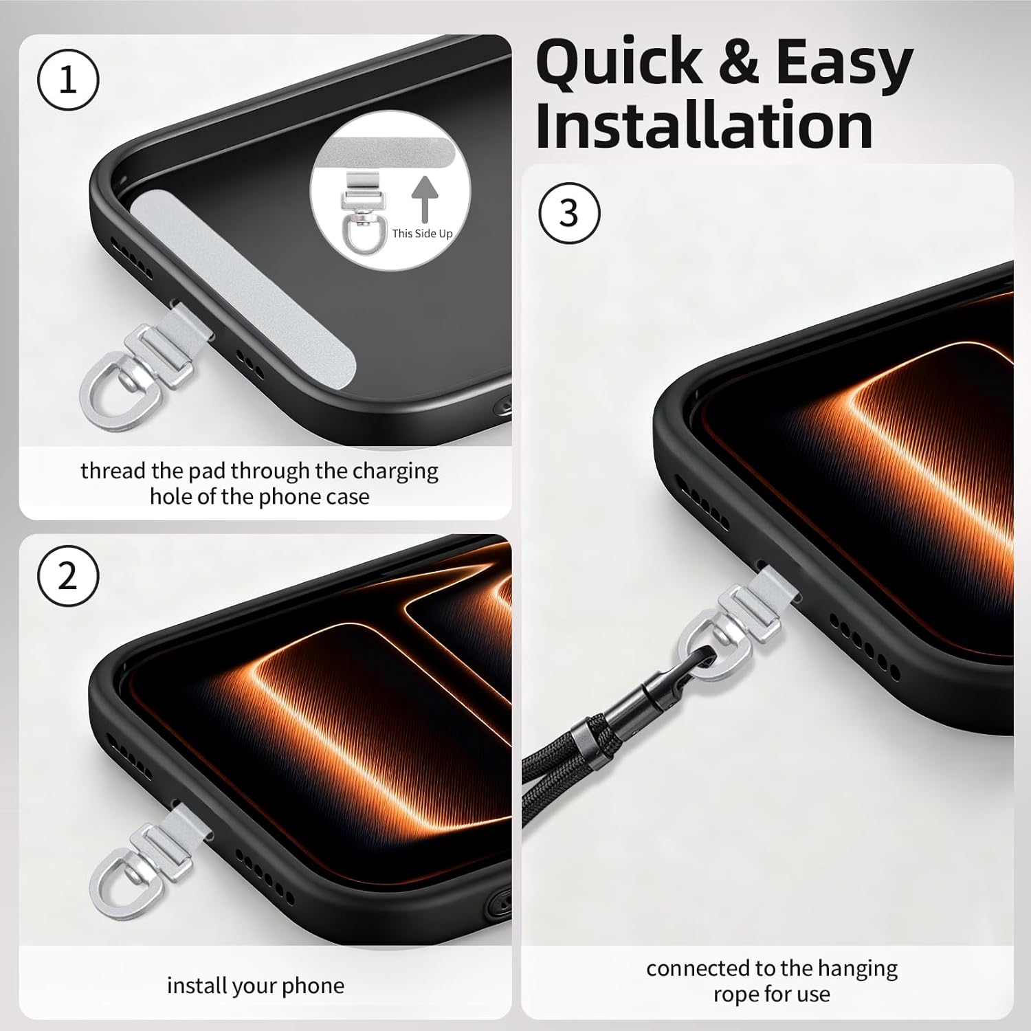 Detalle 2 de Yojaro 360° Rotating Stainless Steel Phone Tether Tab (3-Pack) for iPhone & Most Phones