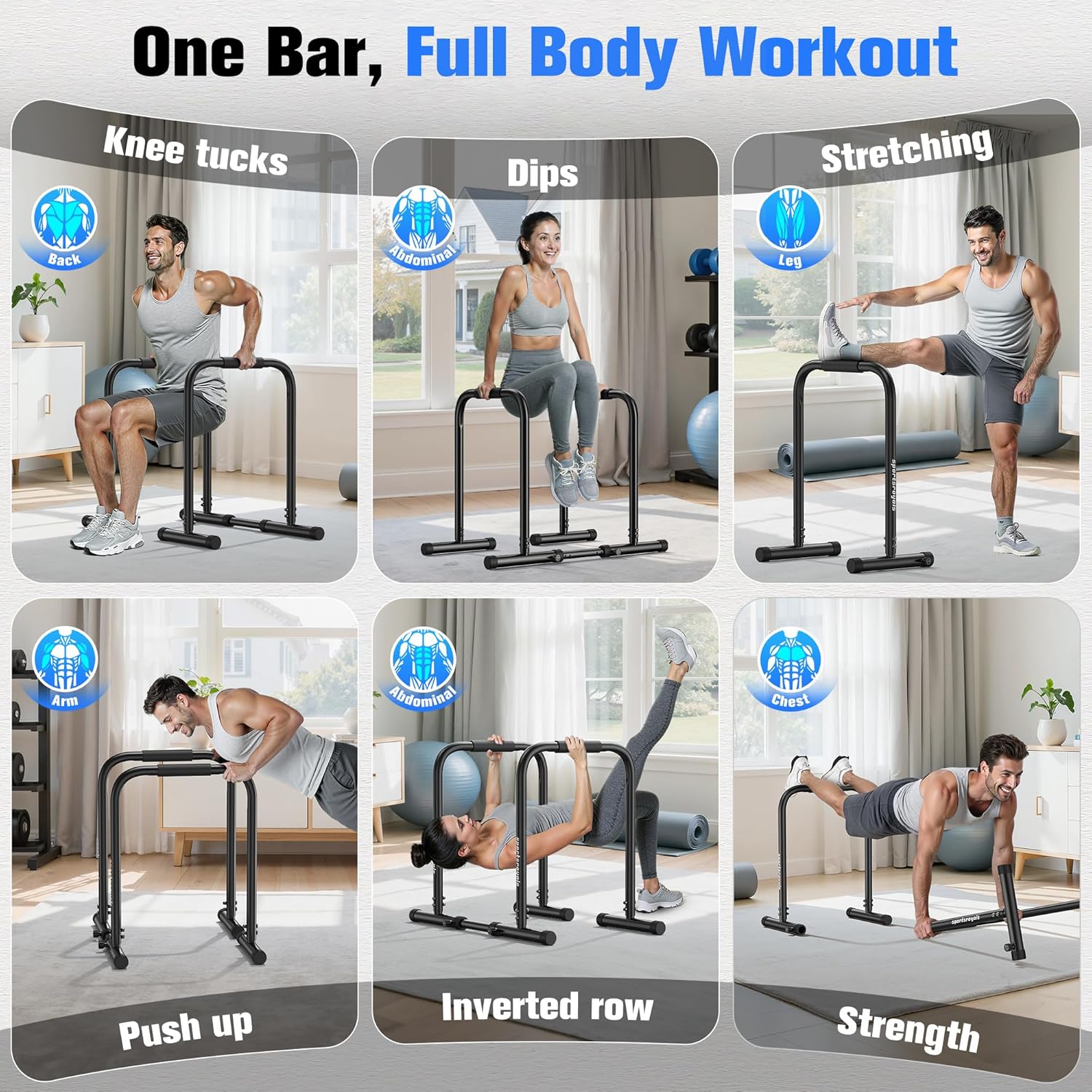 Detalle 2 de Sportsroyals Adjustable Dip Bar 400 lbs 🏋