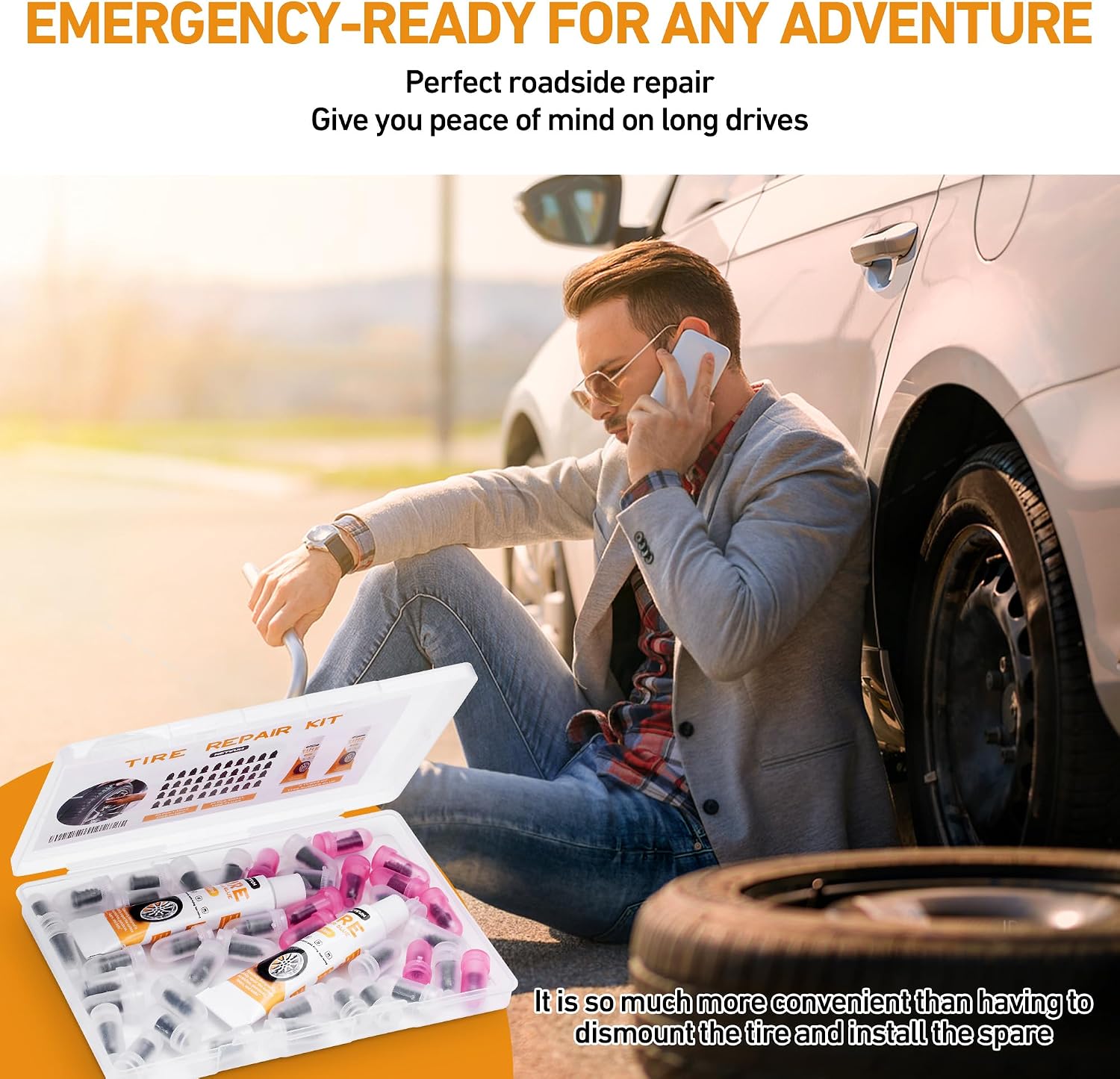 Detalle de 40-Piece Tire Repair Kit with Rubber Nails and Sealant Glue for DIY Flat Fixes