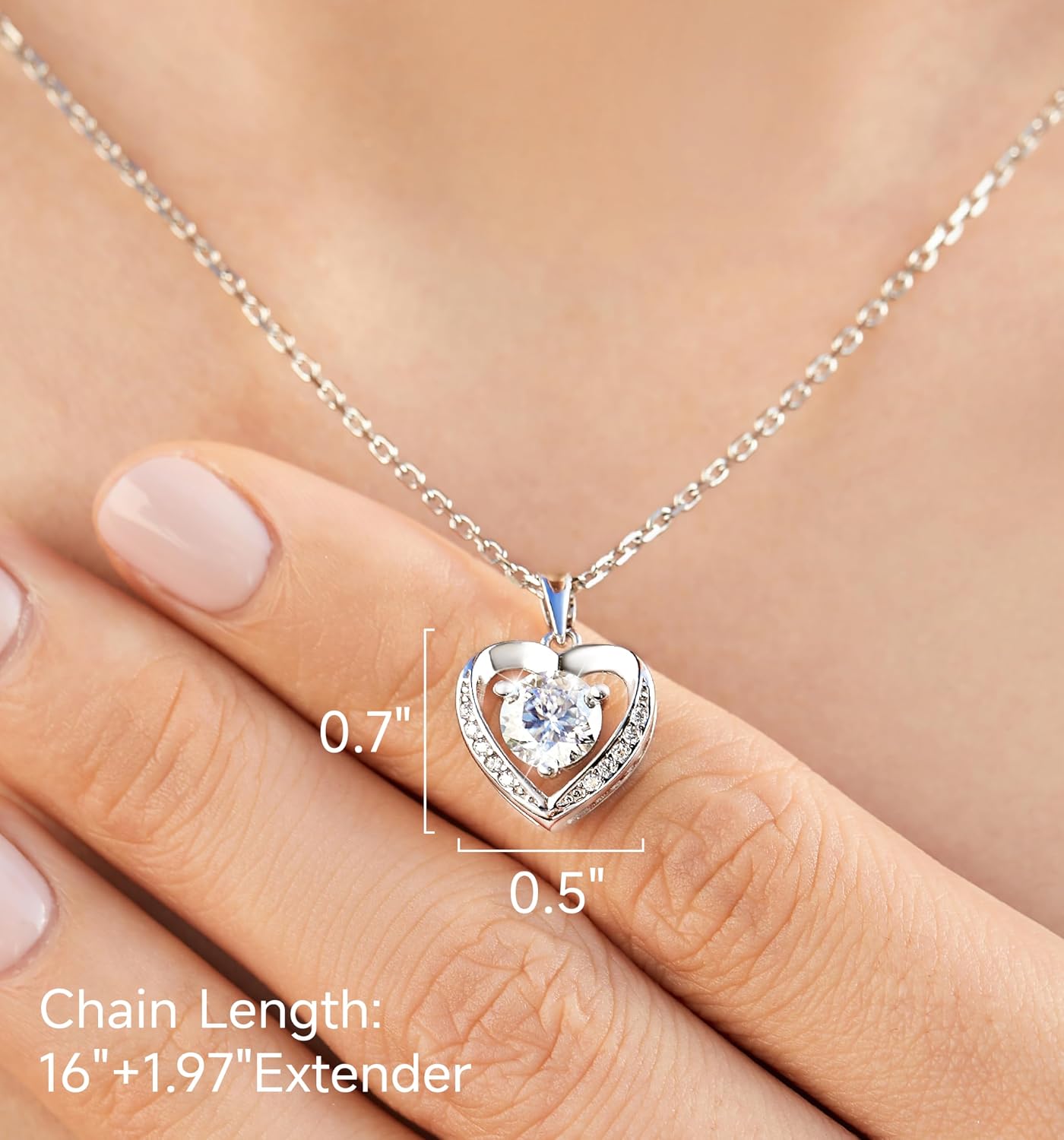 Detalle 2 de MomentWish Damen-Halskette aus 925 Silber mit Herz-Anhänger und Moissaniten (1–2 Karat)