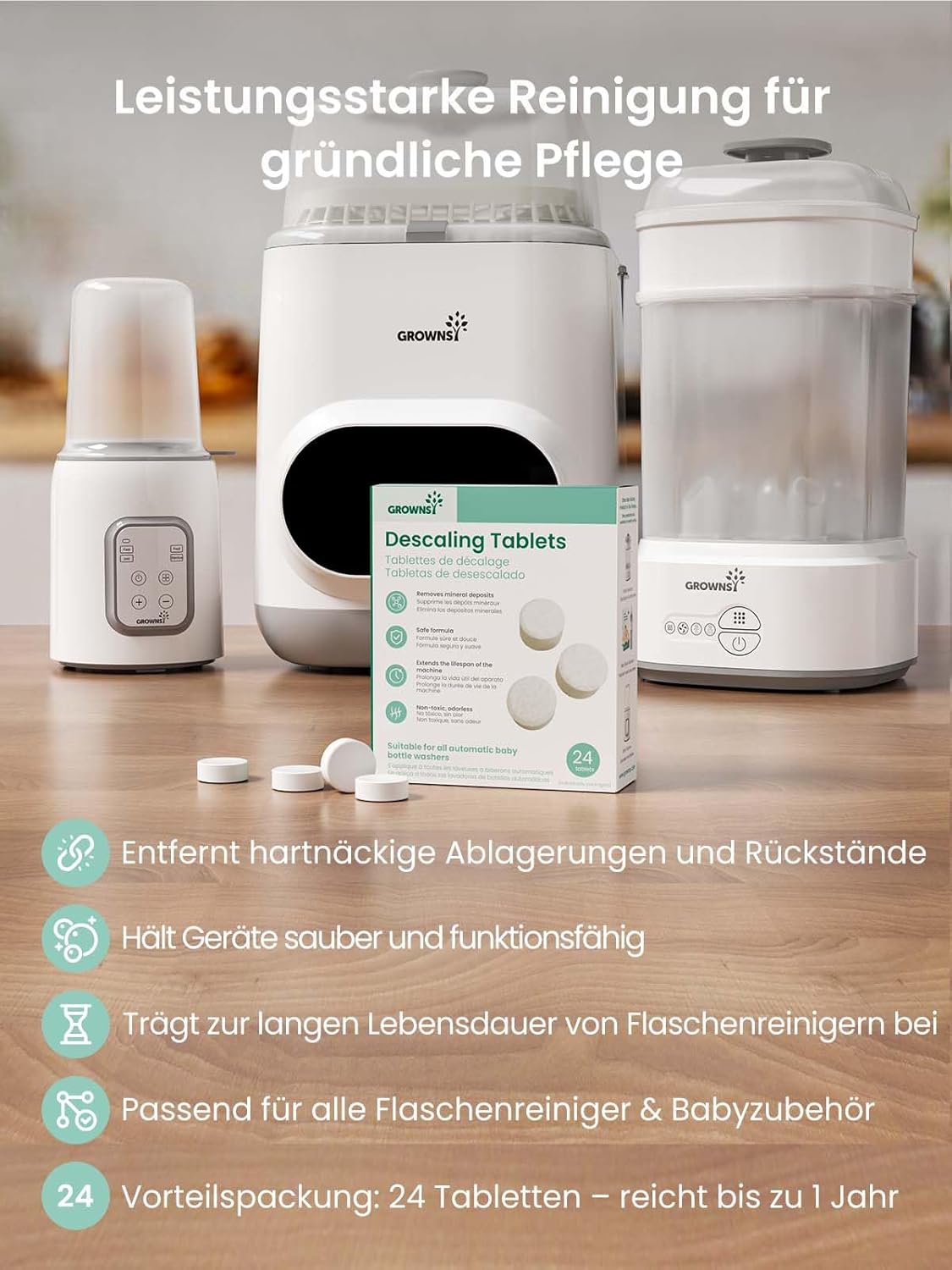 Thumbnail 3 de GROWNSY Entkalkungstabletten für Babygeräte (24 Stück) – kompatibel mit Momcozy & Baby Brezza