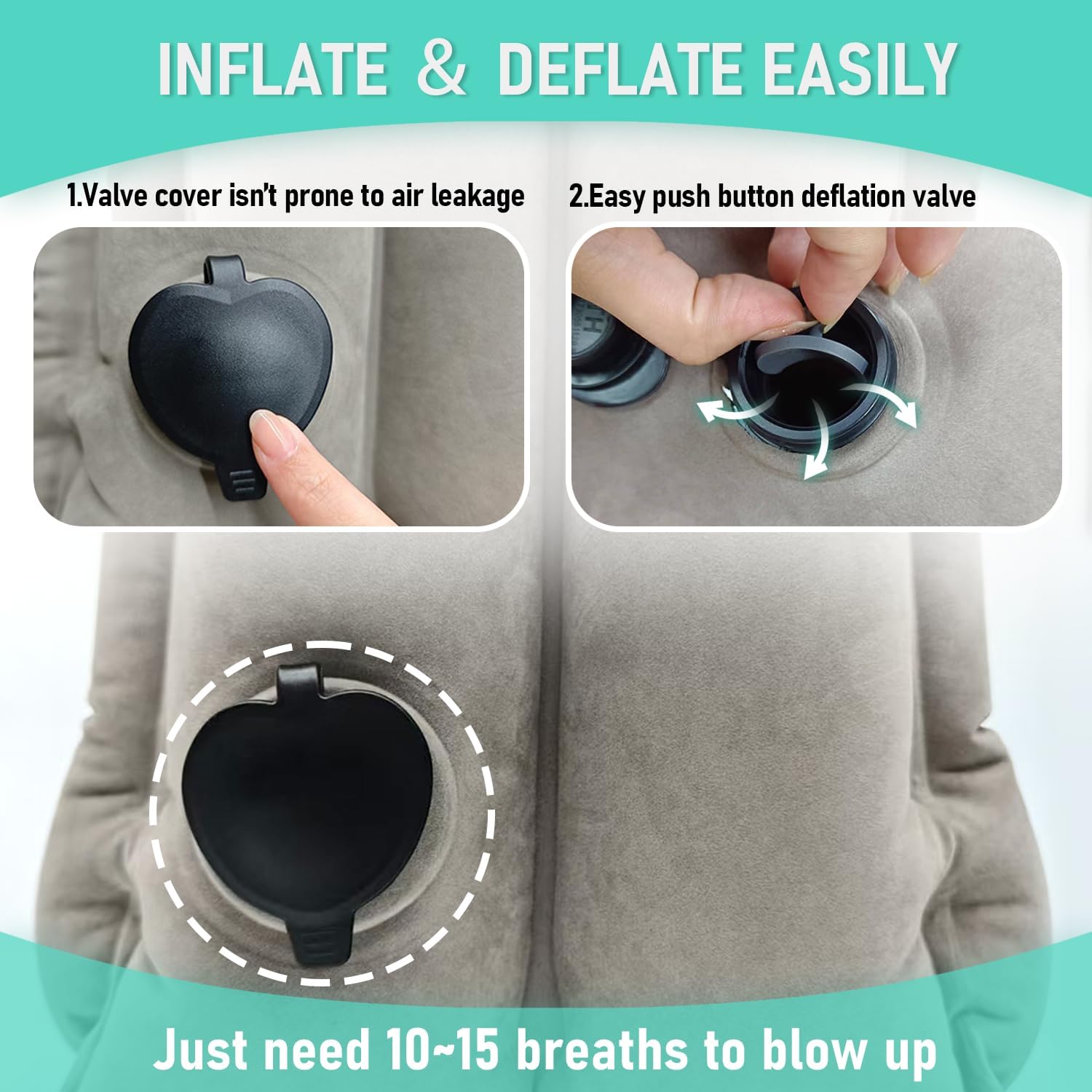 Detalle de 2 Pack Inflatable Travel Pillow for Airplane – Ergonomic Neck Support for Long Flights (Grey)