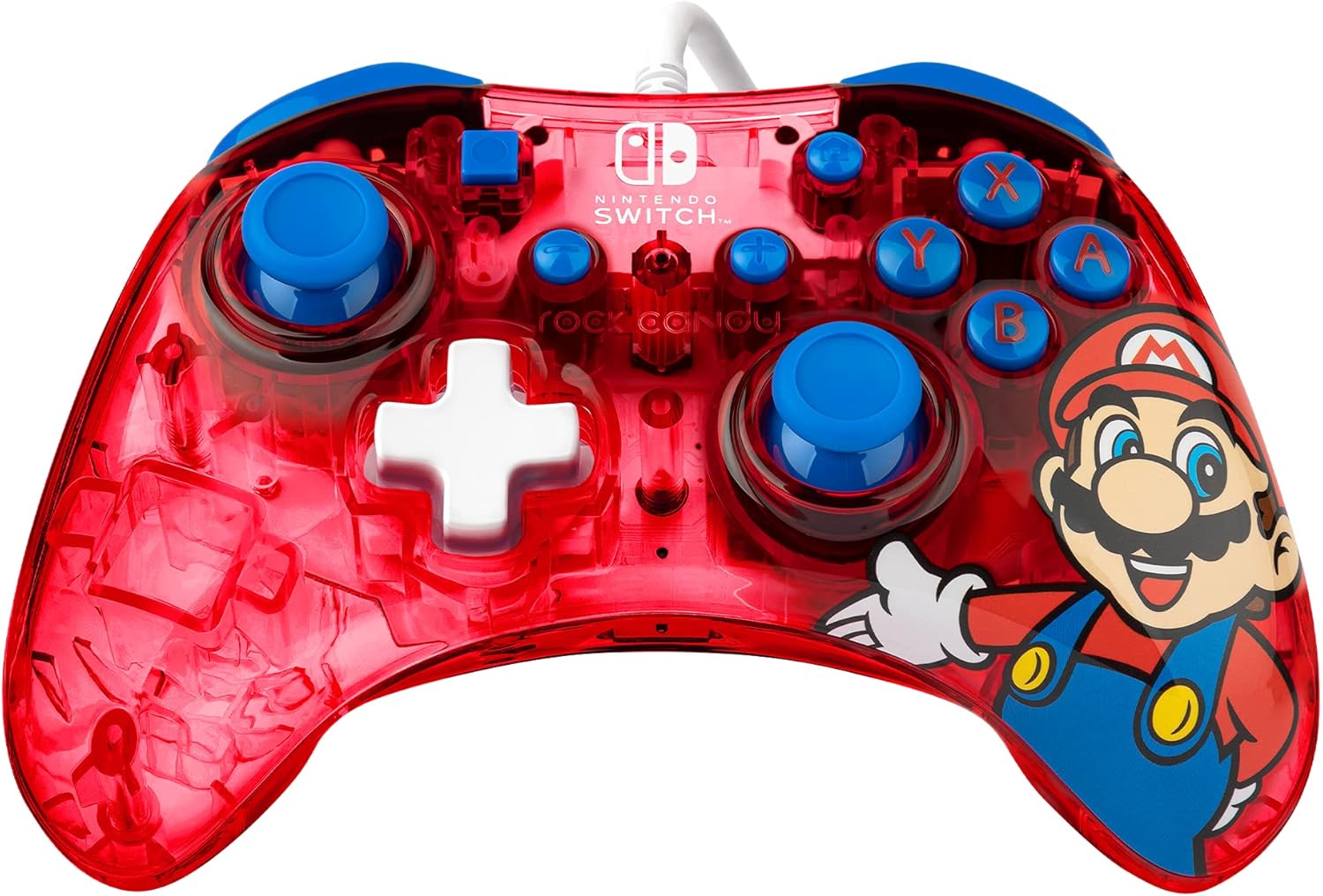 Detalle de PDP Rock Candy mando con cable para Nintendo Switch (Mario, con sticks cóncavos)