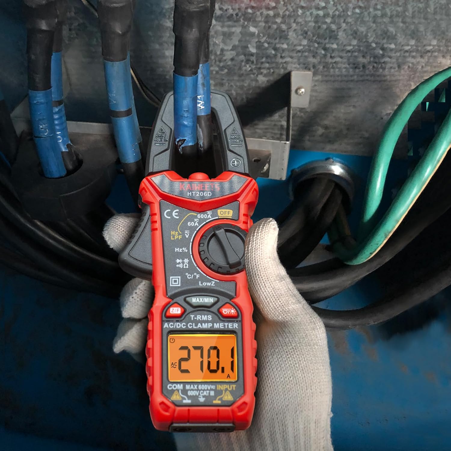 Detalle 2 de KAIWEETS HT206D Clamp Meter (True-RMS) – Auto-range 6000 counts, AC/DC current & voltage with NCV