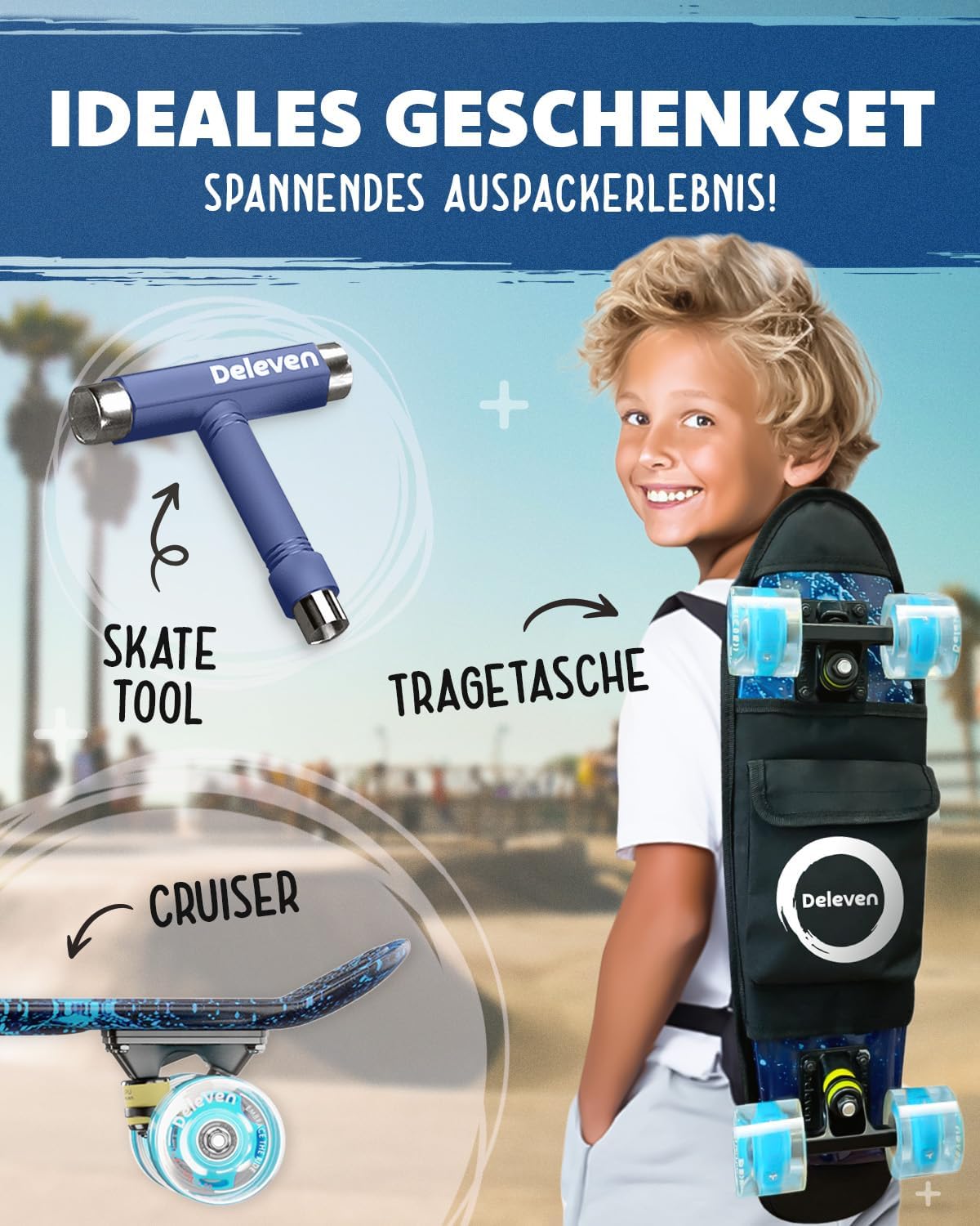 Thumbnail 5 de Deleven Skateboard 56 cm LED Räder ABEC 7