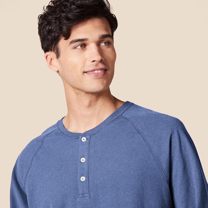 Detalle 2 de Amazon Essentials Camiseta Henley manga larga L azul mezcla