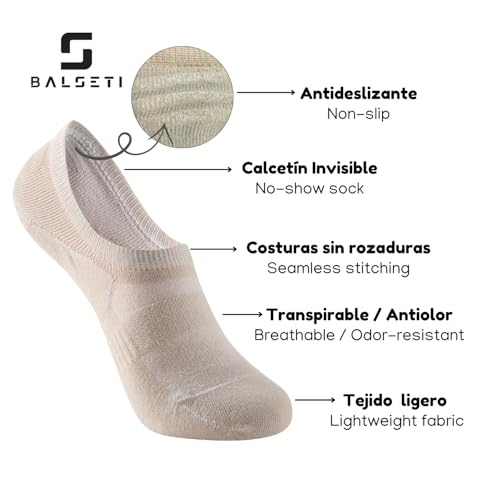 Detalle de Balseti Calcetines Invisibles para Hombre y Mujer (Pinkies Unisex) – Pack 6 pares
