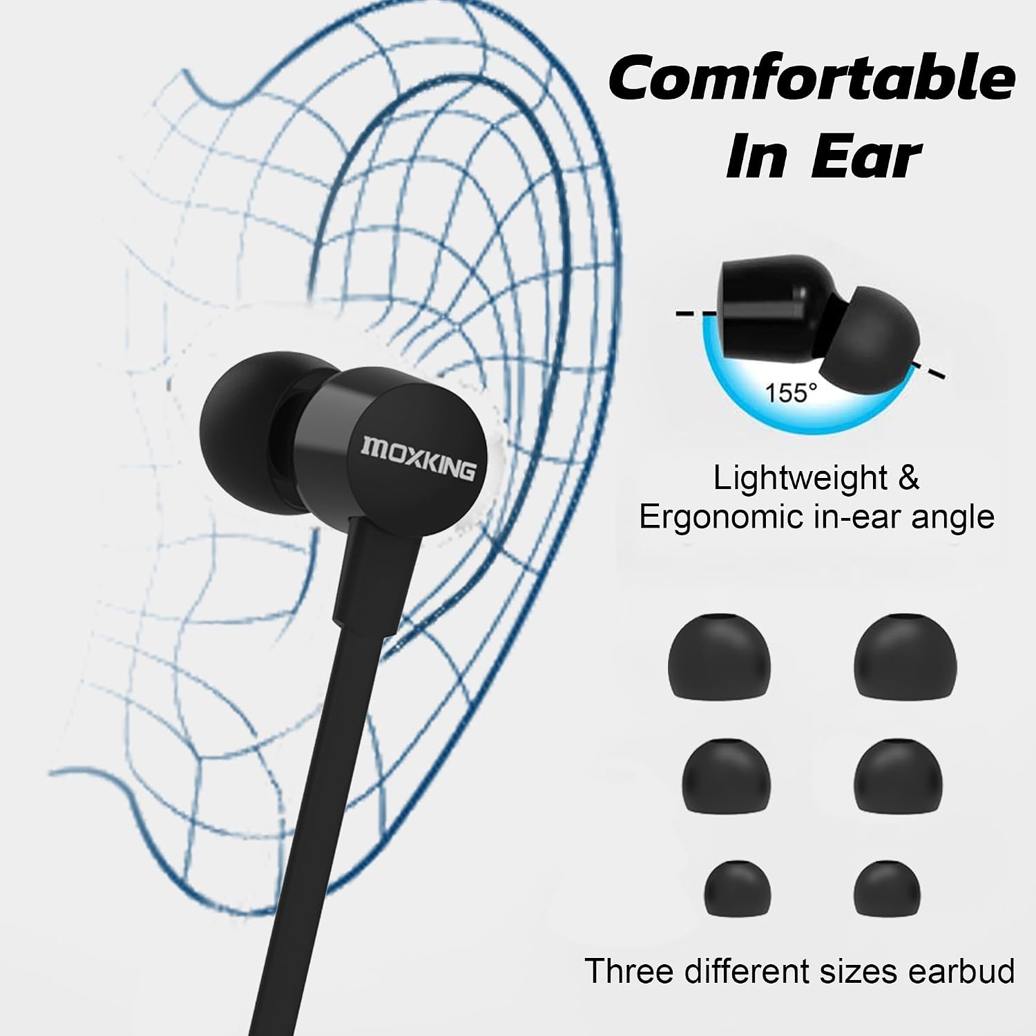 Detalle de MOXKING Wired Tangle Free Earphones for Small Ears – Lightweight, Comfortable with Inline Mic and Volume Control