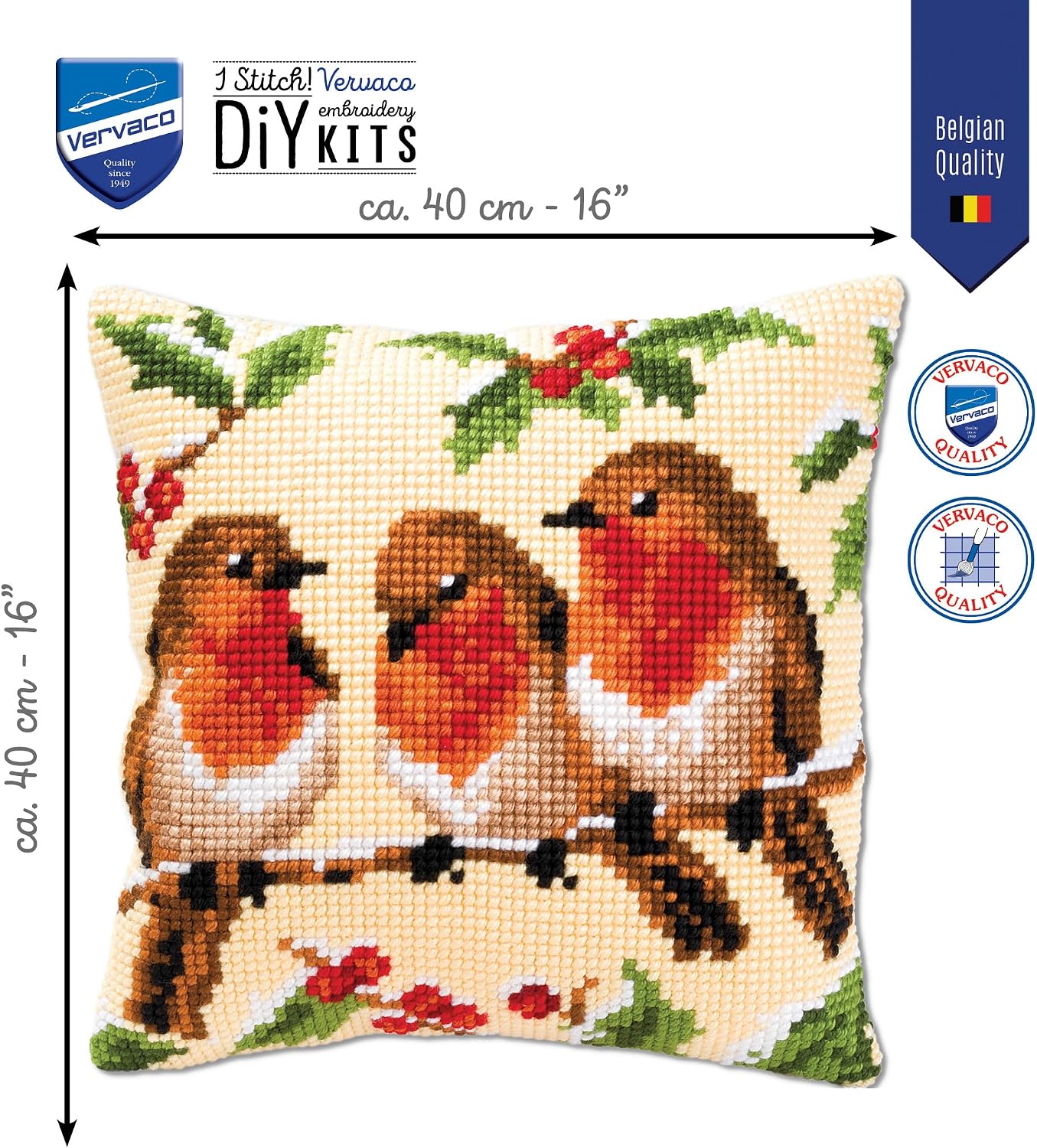 Detalle de VERVACO Trzej Przyjaciele – zestaw do haftu krzyżykowego na poduszkę 40 × 40 cm