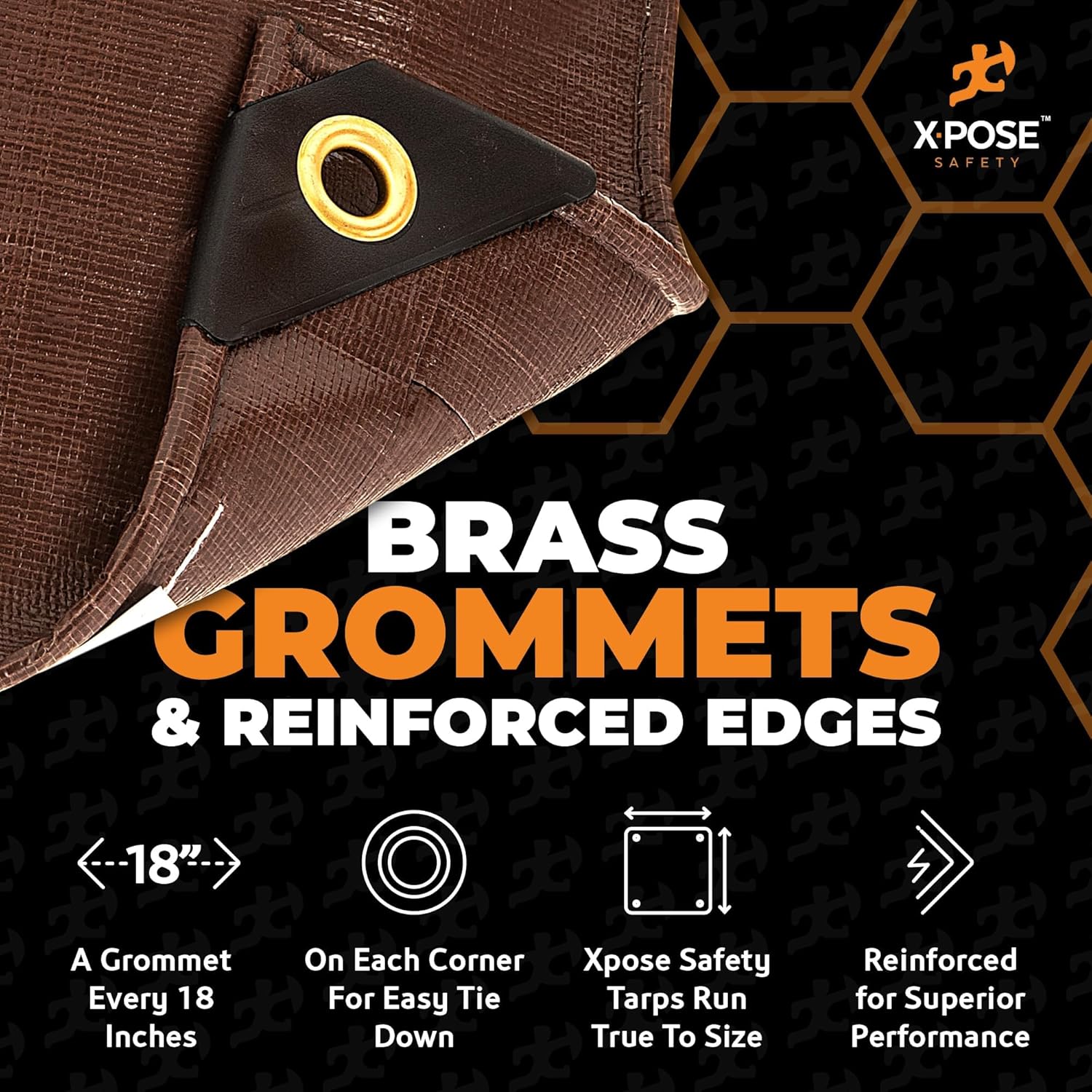 Detalle de Xpose Safety 4x20 ft Poly Tarp: 16 mil, UV-Resistant, Reinforced Brown Poly Tarp