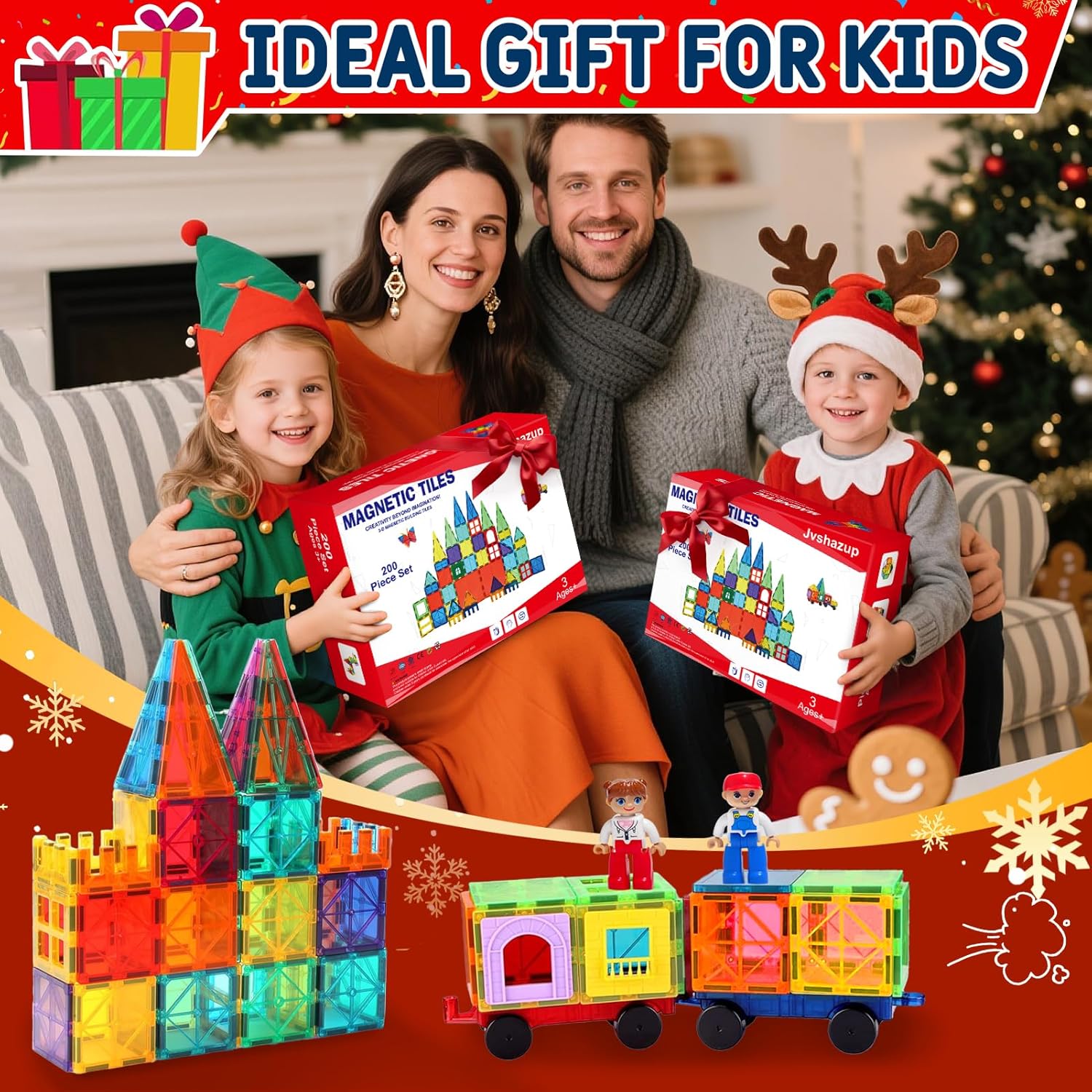 Thumbnail 6 de Magnetische Bausteine Set mit 200 Teilen, 2 Magnetfiguren & 2 Autos – Montessori Magneten für Kinder ab 4 Jahren