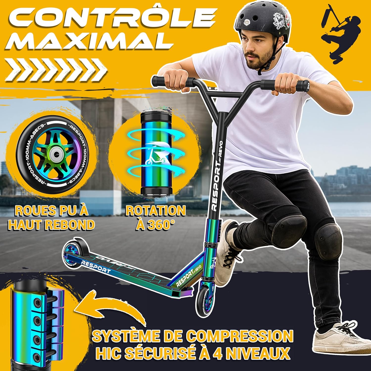 Thumbnail 1 de RE:SPORT Trottinette Stunt Revo – freestyle pour tous les niveaux (100 mm, barre en Y, ABEC 9)