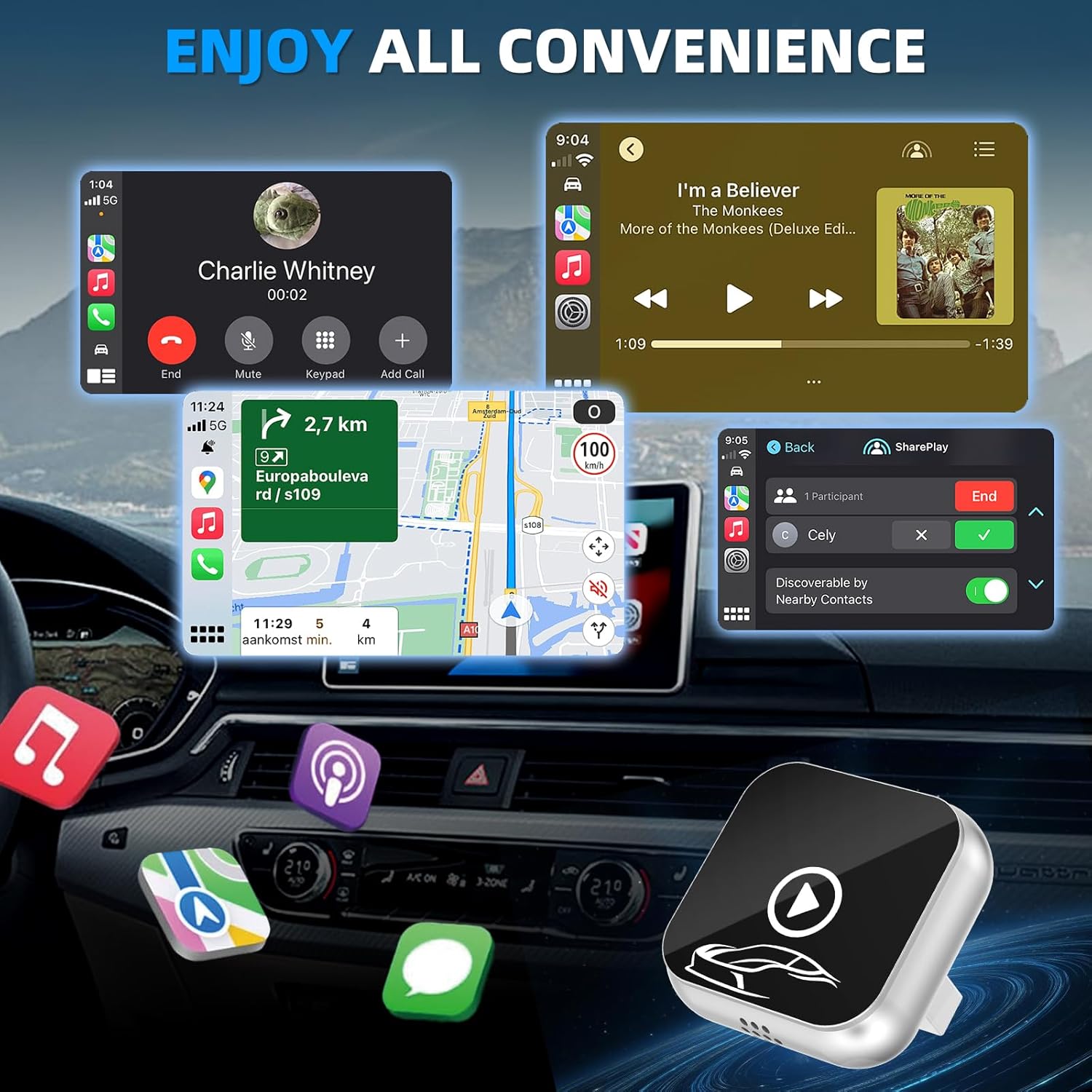 Detalle de Wireless CarPlay Adapter UK — 2-in-1 Wireless CarPlay and Android Auto upgrade for 2016+ cars