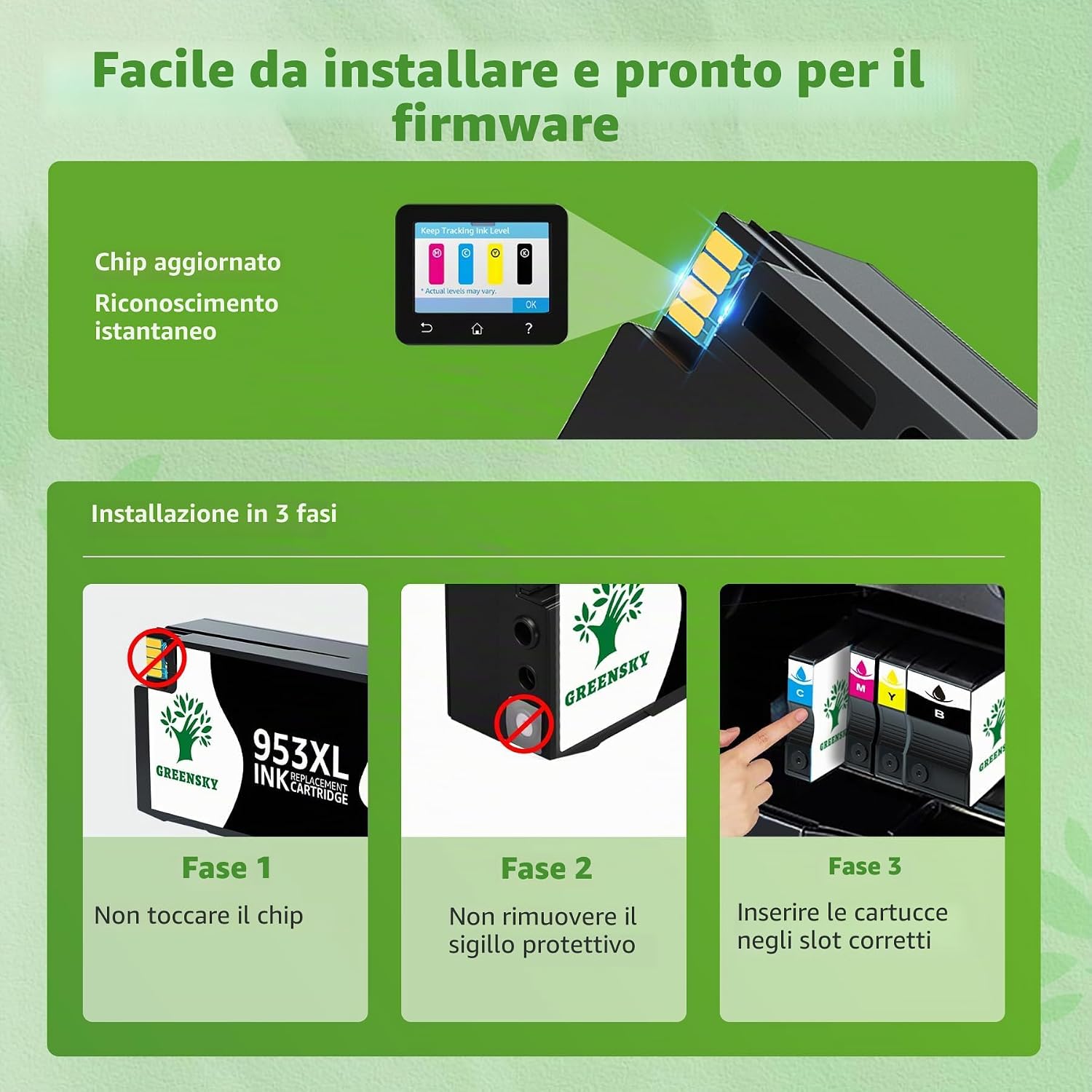 Detalle de GREENSKY 953XL Rigenerato per Cartucce HP 953XL Multipack – Alta resa e chip aggiornato