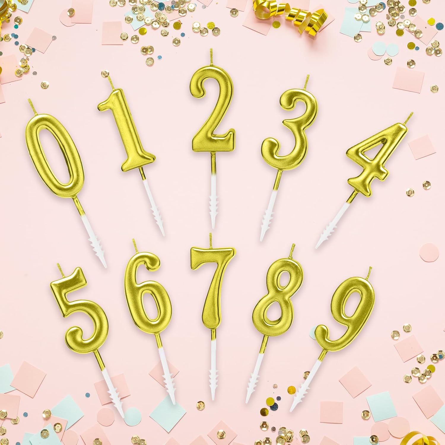 Detalle 2 de BEAN LIEVE 10 Stück Ziffern-Geburtstagskerzen – Glitzernde Zahlenkerzen in Gold (0–9) für Kuchen, Jubiläen und Feiern