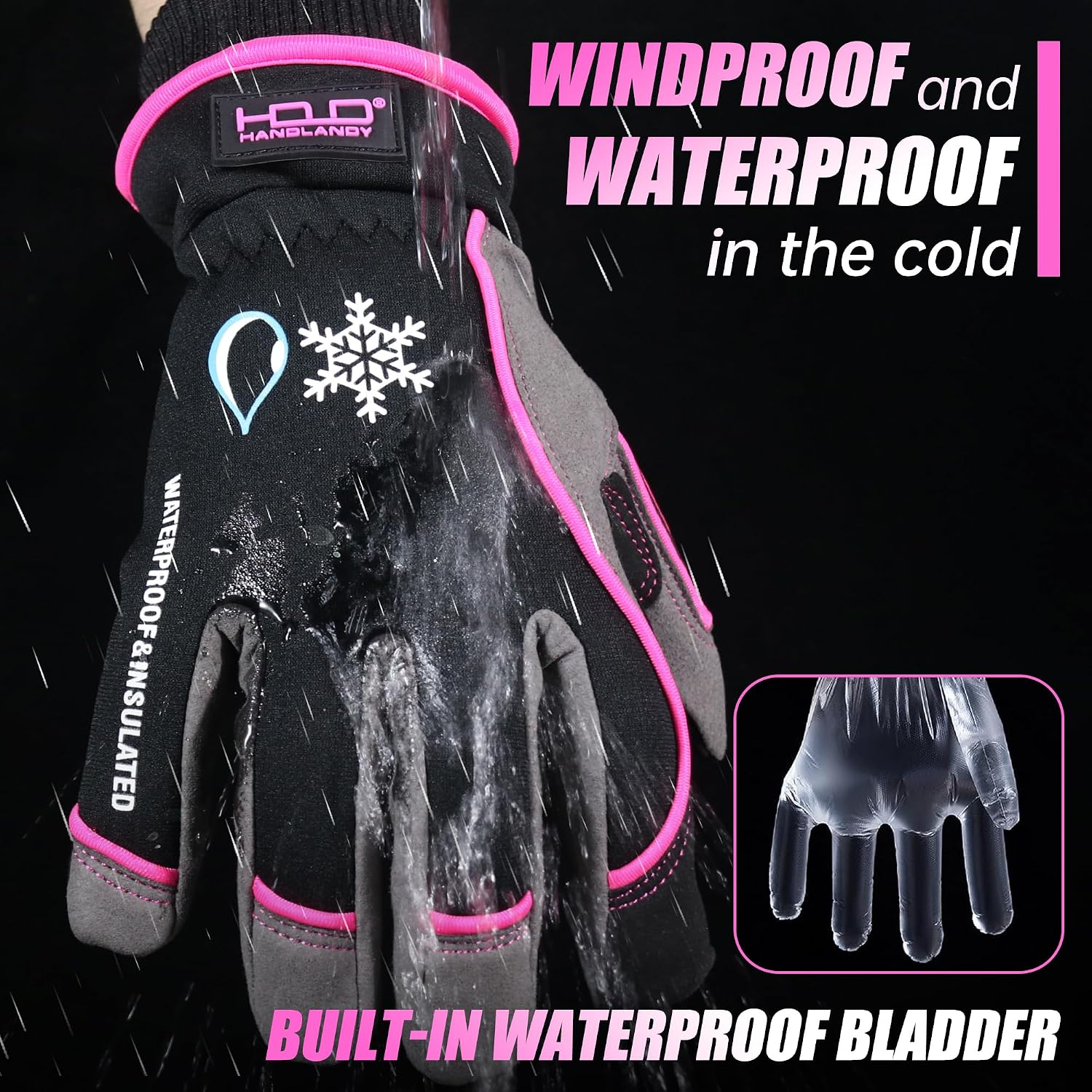 Detalle 2 de HANDLANDY Winter Work Gloves, Large Pink, 3M Thinsulate, Touchscreen Tips