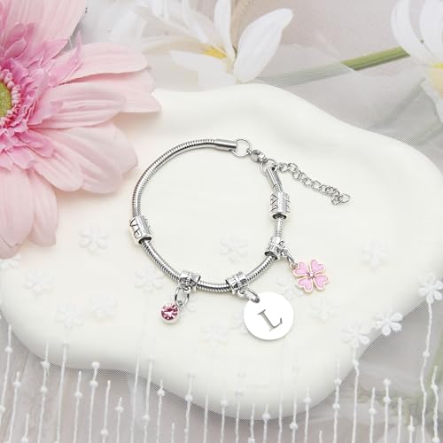 Thumbnail 4 de Bracelet Lettre Initiale Fille 1L par KJKJKJ — Ensemble de 26 bracelets avec lettre et pendentif rose