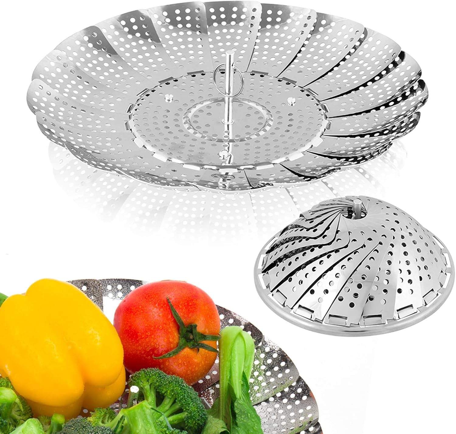 Detalle de SAYFINE Premium Vegetable Steamer Basket — Stainless Steel, Folding Expandable to 9.2