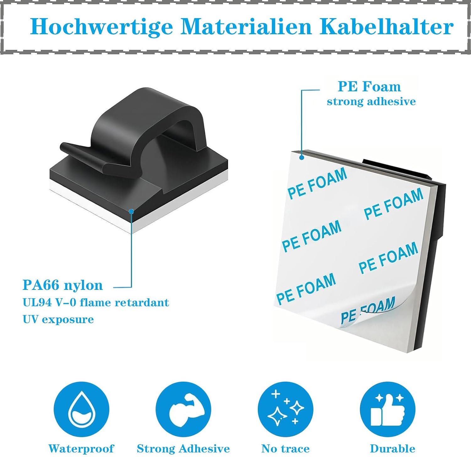 Detalle de KLJ Kabelhalter-Haken für Lichterketten, selbstklebende Kabelclips (Schwarz), 100er Set