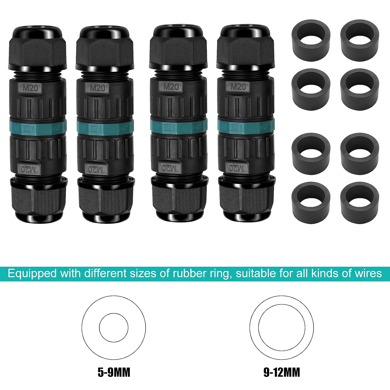Thumbnail 6 de GAOUTO 766156647413 IP68 3-pin waterproof cable connector, 5–12 mm