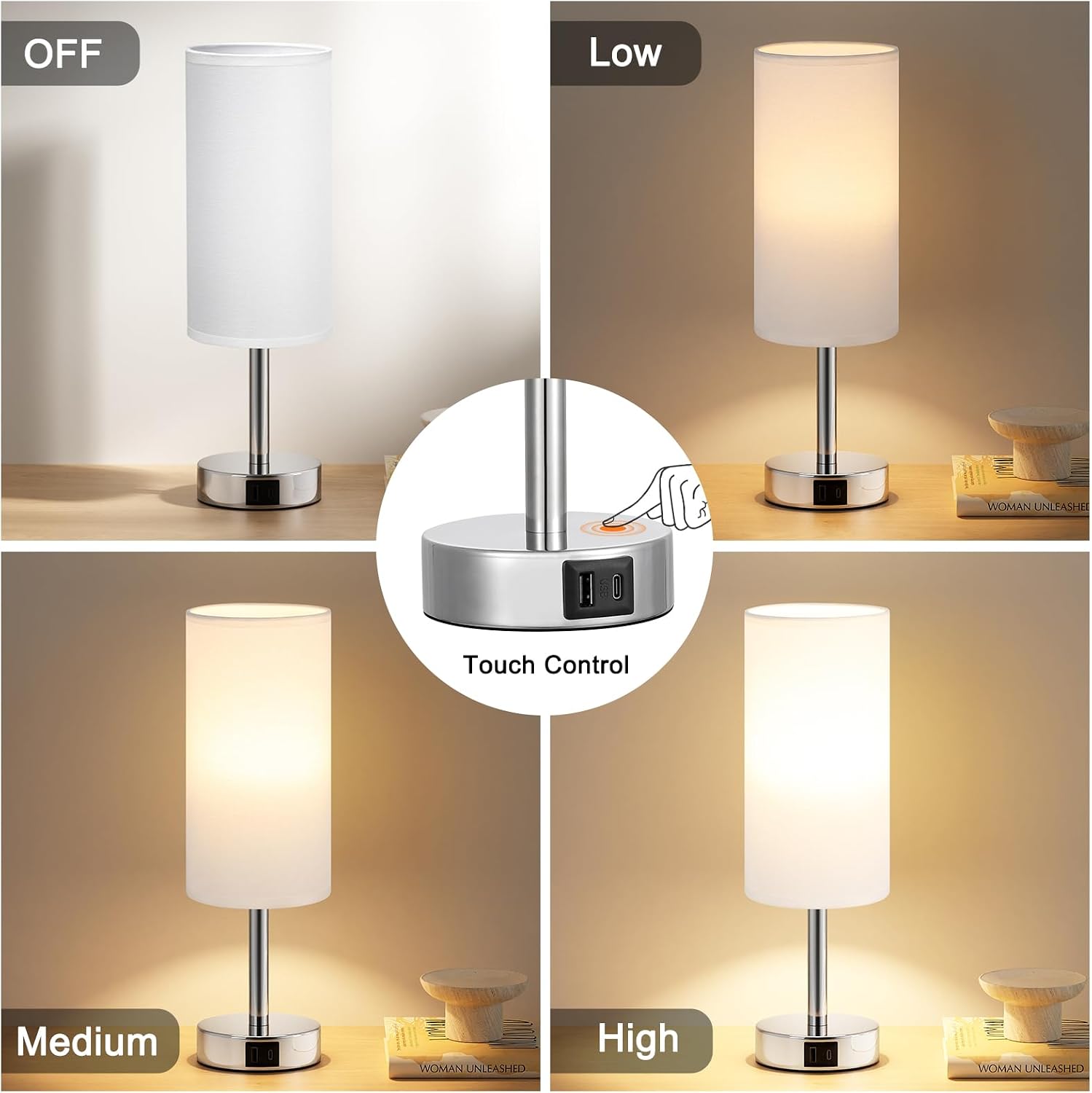 Detalle de Aooshine White Bedside Lamps Set of 2