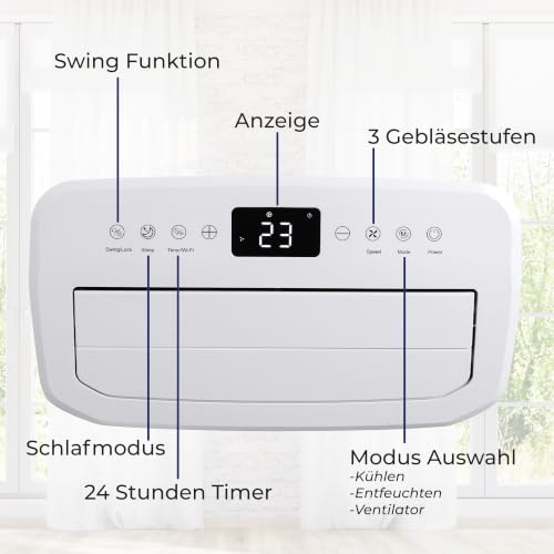Detalle de KLAMER Mobile Klimaanlage 14000 BTU – flexibel, 3-in-1, geeignet für Räume bis 50 m²