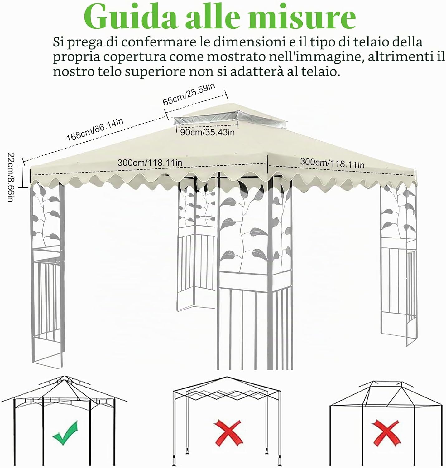 Detalle de OKYUK Tetto di ricambio per gazebo 3x3 m con rete traspirante, doppio tetto impermeabile e fori di drenaggio