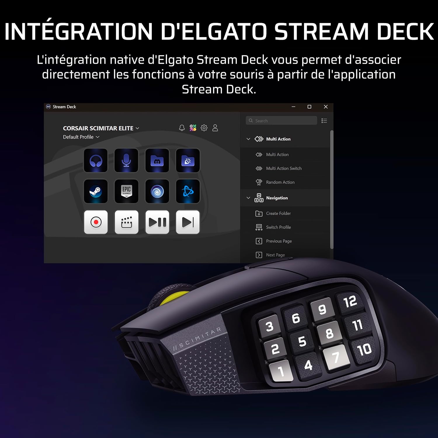 Thumbnail 3 de Corsair Scimitar Elite Wireless SE MMO — Souris gaming 33 000 DPI, 16 boutons et autonomie jusqu’à 150 h