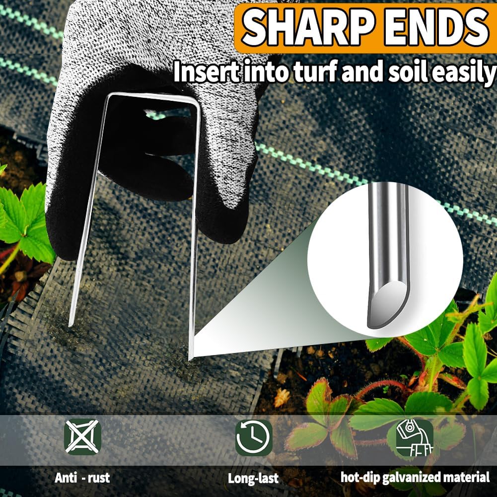 Thumbnail 2 de Garden Pegs 45 Pack: Galvanised 4 inch U-shaped stakes for weed membrane, fabric and more