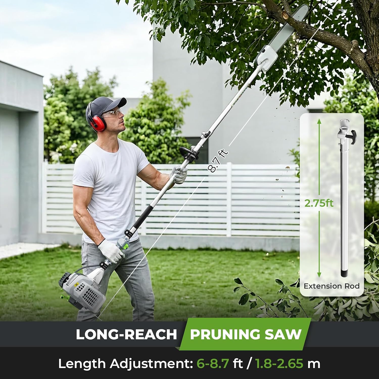 Detalle de Baococo 52CC Gas-Powered 6-in-1 String Trimmer with Pole Saw and Hedge Trimmer
