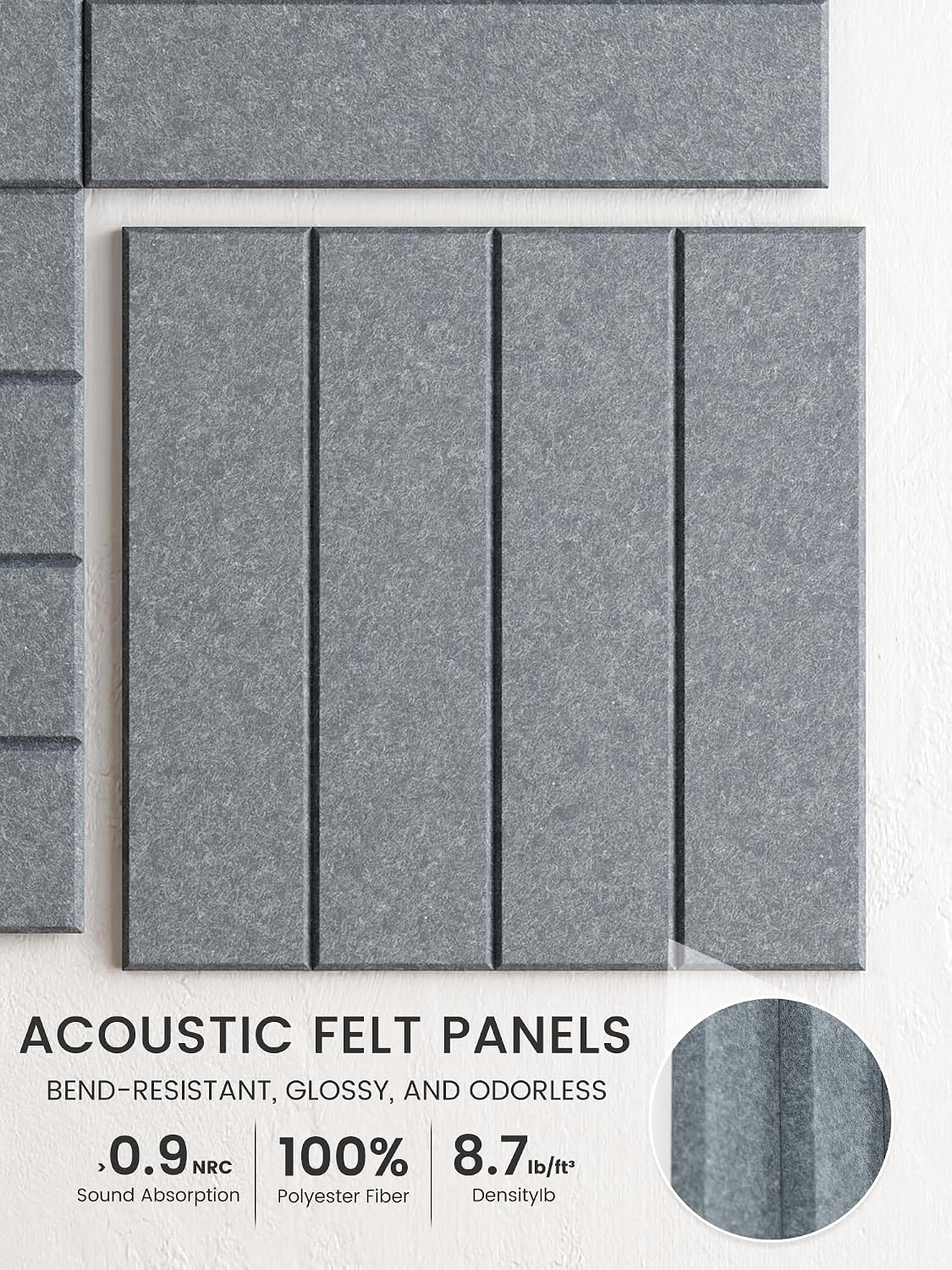 Detalle de Bumusty Large Cork Board Alternative felt tiles (12-pack), 48 x 36in, blue grey with pushpins & adhesive tabs
