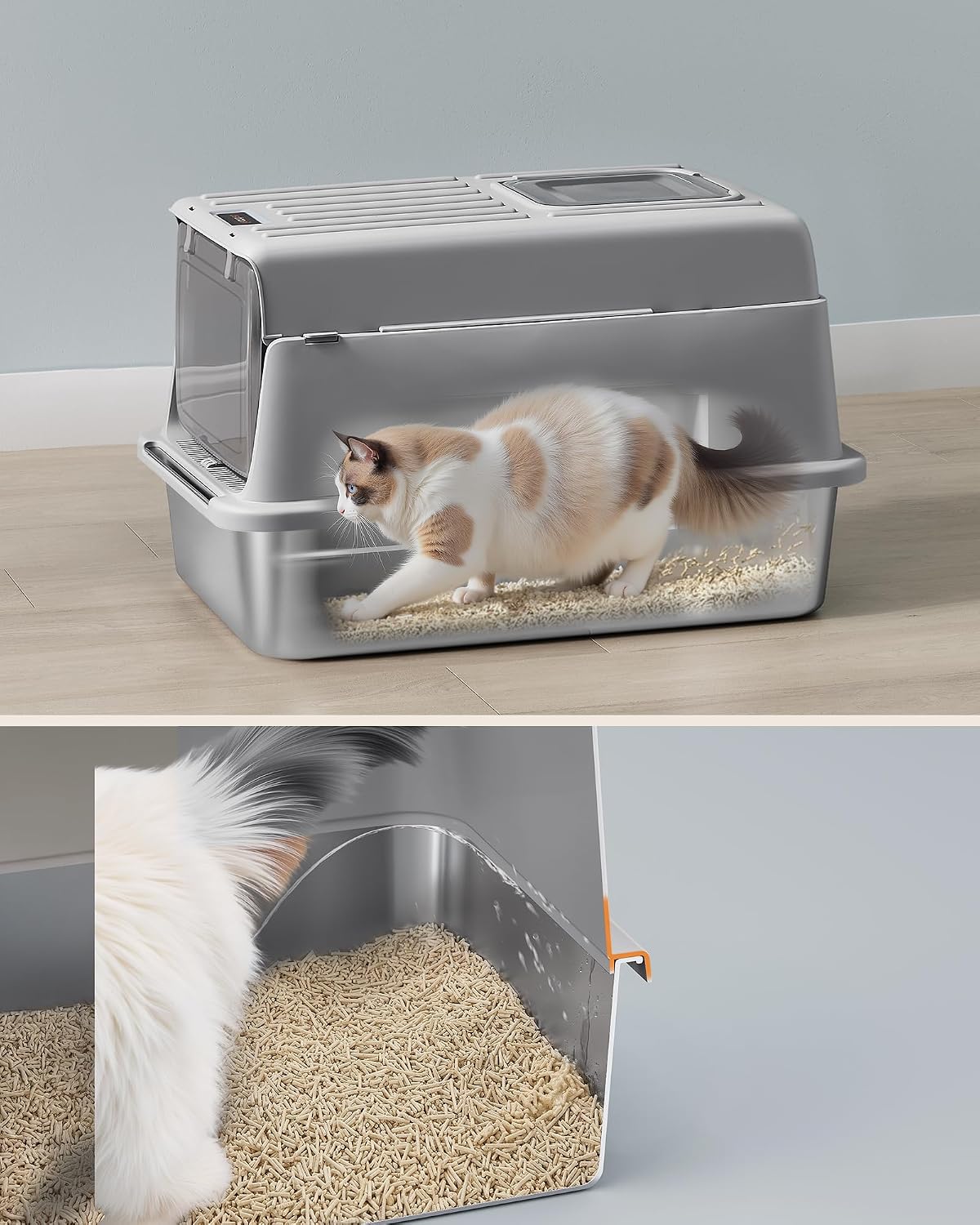 Detalle de FEANDREA BOXAL PPT007GN01 Covered Cat Litter Box with Stainless Steel Base