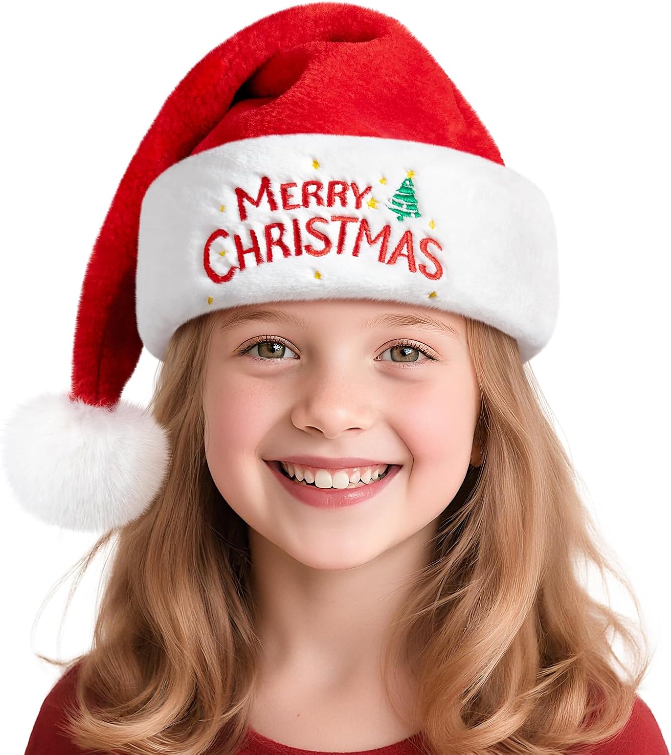Detalle de RJVW Kids’ Christmas Santa Hat, Thick Velvet Plush with Double Lining