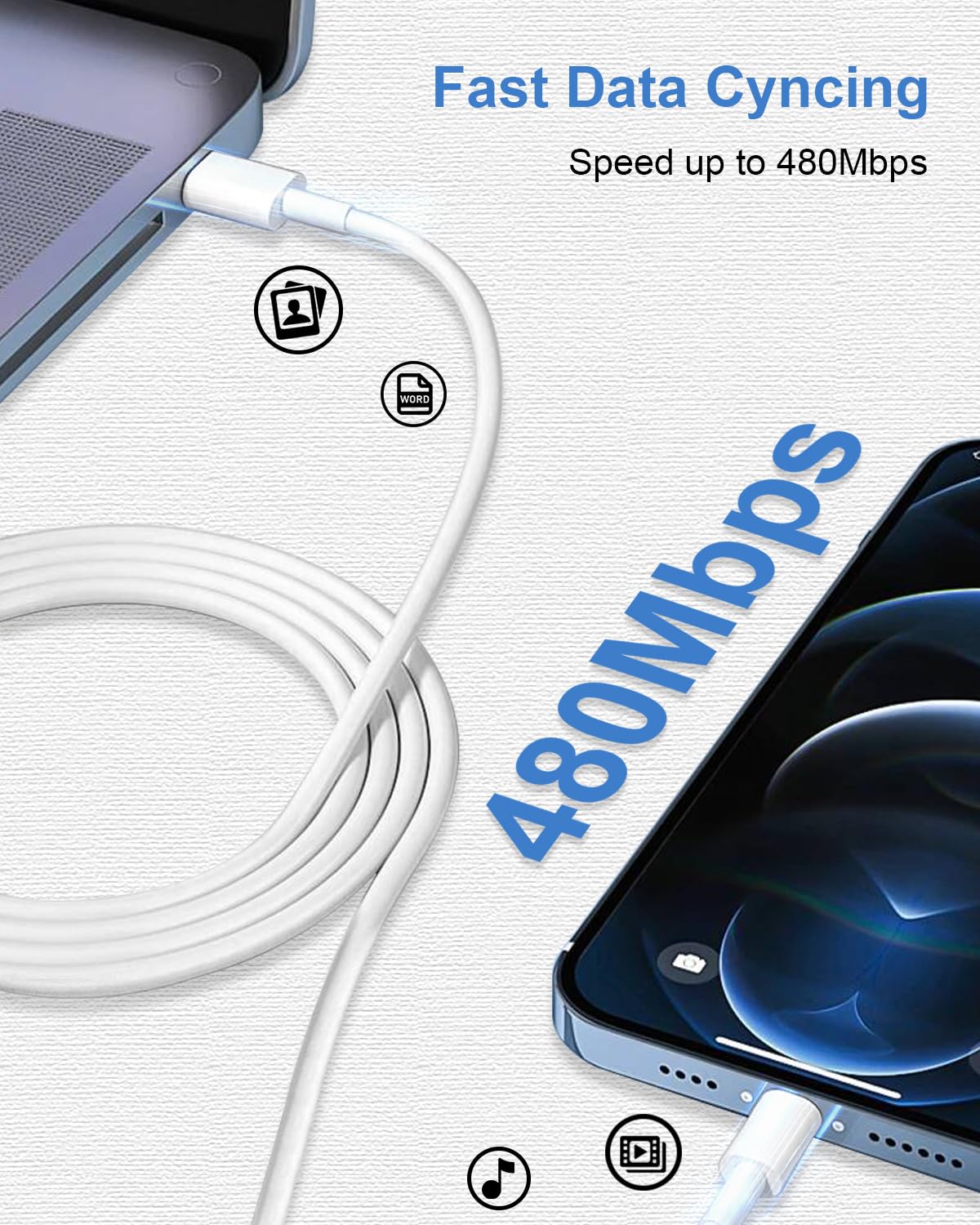 Detalle 2 de KINPEE KIN-cb-01 USB-C to Lightning Cable, 1 m, MFi Certified, 480 Mbps