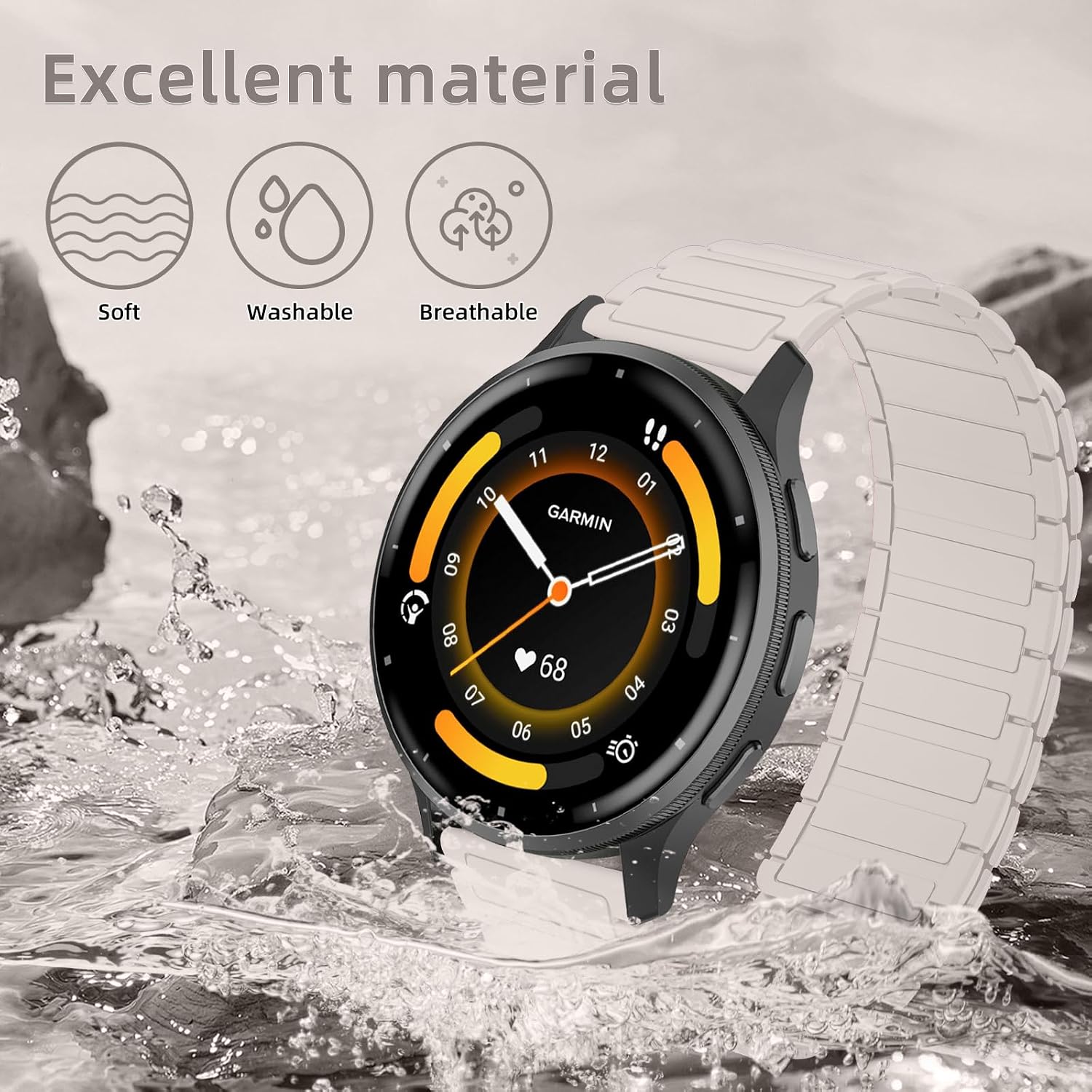 Detalle de RosMank 22mm Silicone Watch Band – Magnetic, Versatile Compatibility for Garmin and More