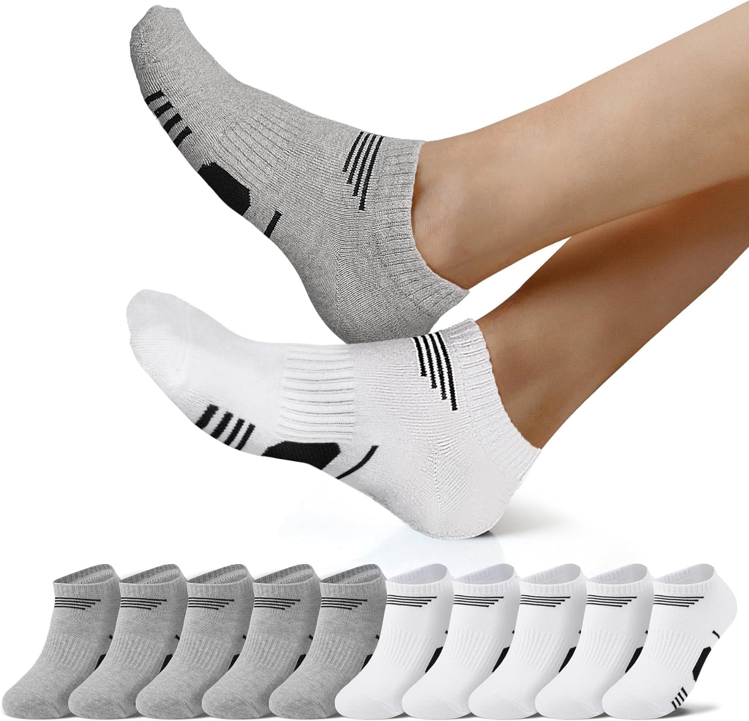 Detalle de NUOZA Sneaker Socken 10 Paar – Baumwolle, atmungsaktiv, für Herren und Damen (Größen 35–50)