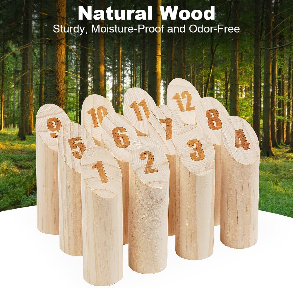 Thumbnail 3 de OSDUE Holz Zahlen Kubb-Spiel (Wikinger-Schach / Wurfspiel) für Outdoor-Partyspiele