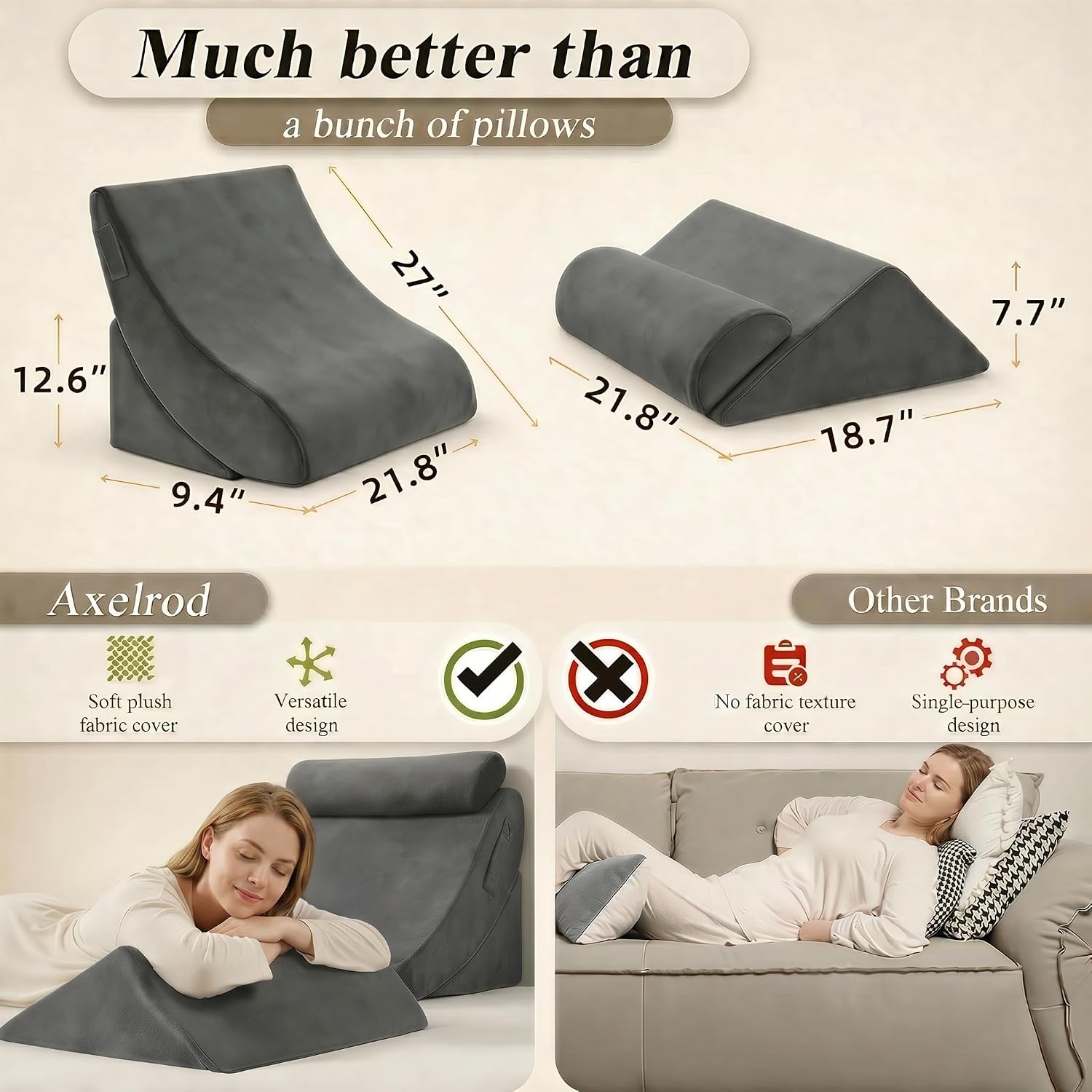 Thumbnail 6 de Axelrod Orthopedic Bed Wedge Pillow Set – 4-Piece High-Density Memory Foam for Post-Surgery Comfort