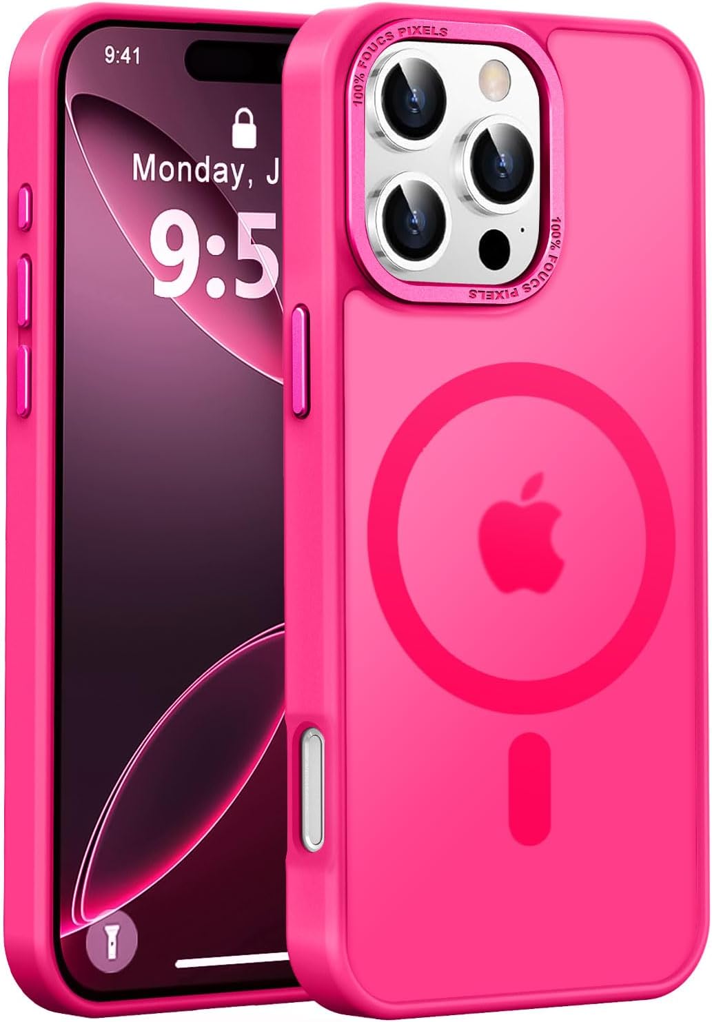 Detalle de Newfuture MagSafe Case for iPhone 16 Pro – Hot Pink, Slim, 13 FT Drop Protection