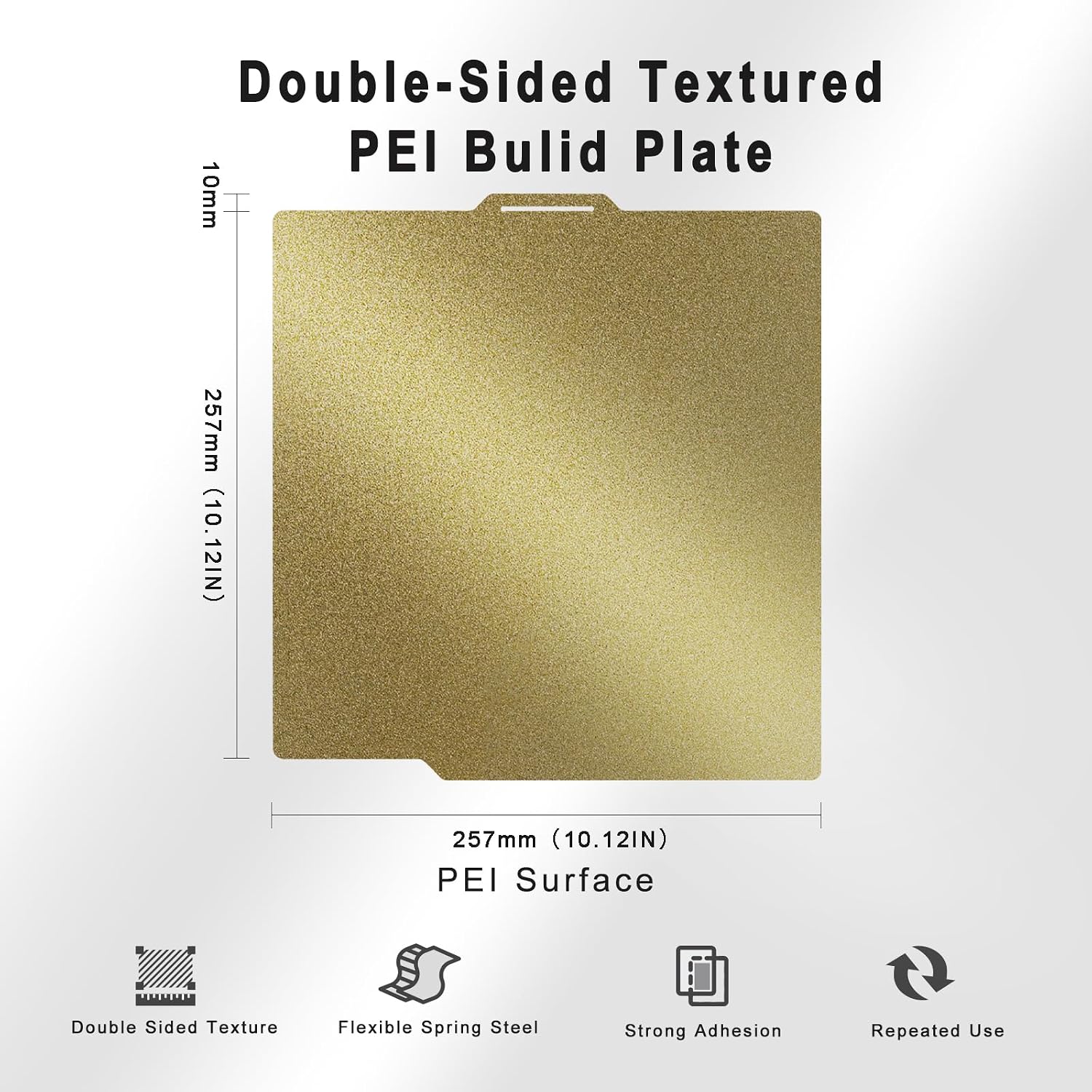Detalle 2 de TIOPY PEI Druckplatte 257x257mm für Bambulab X2D X1 X1C X1E P1P P1S P2S A1 – PEI-Federstahl-Druckbett