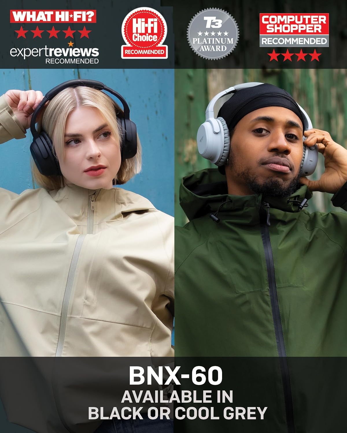 Detalle de LINDY BNX-60 Wireless ANC Headphones (Matt Black) with aptX